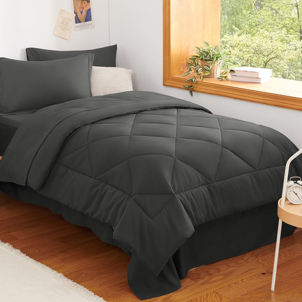 CozyLux Dark Grey Queen 7-Piece Comforter Set