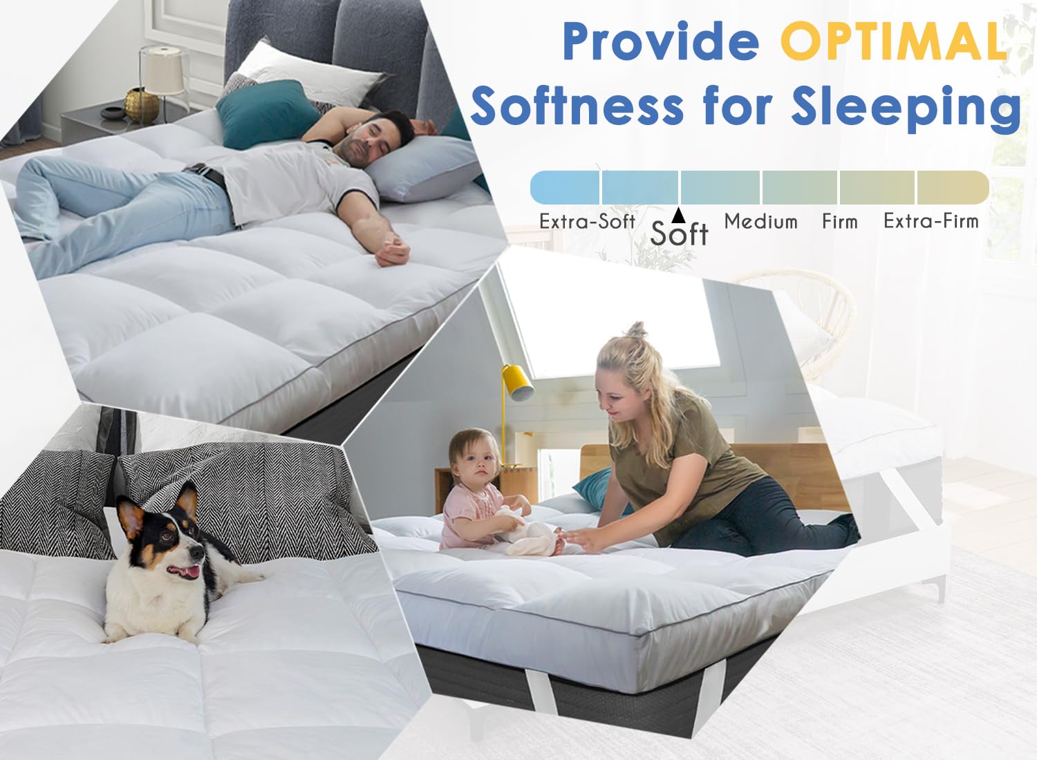 Marine Moon Mattress Topper, Plush Pillow Top Mattress Pad/Bed Topper, Hotel Quality Down Alternative