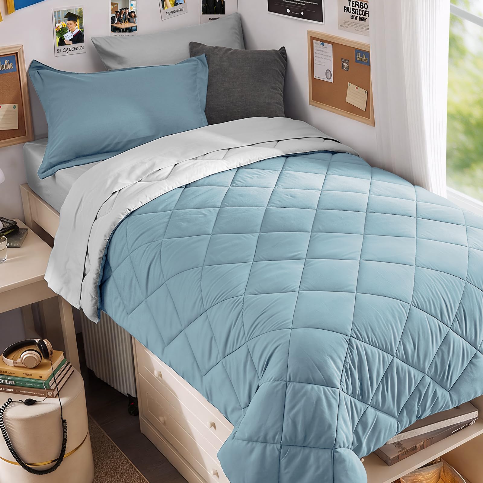 MUXHOMO Reversible 7-Piece All-Season Comforter Set