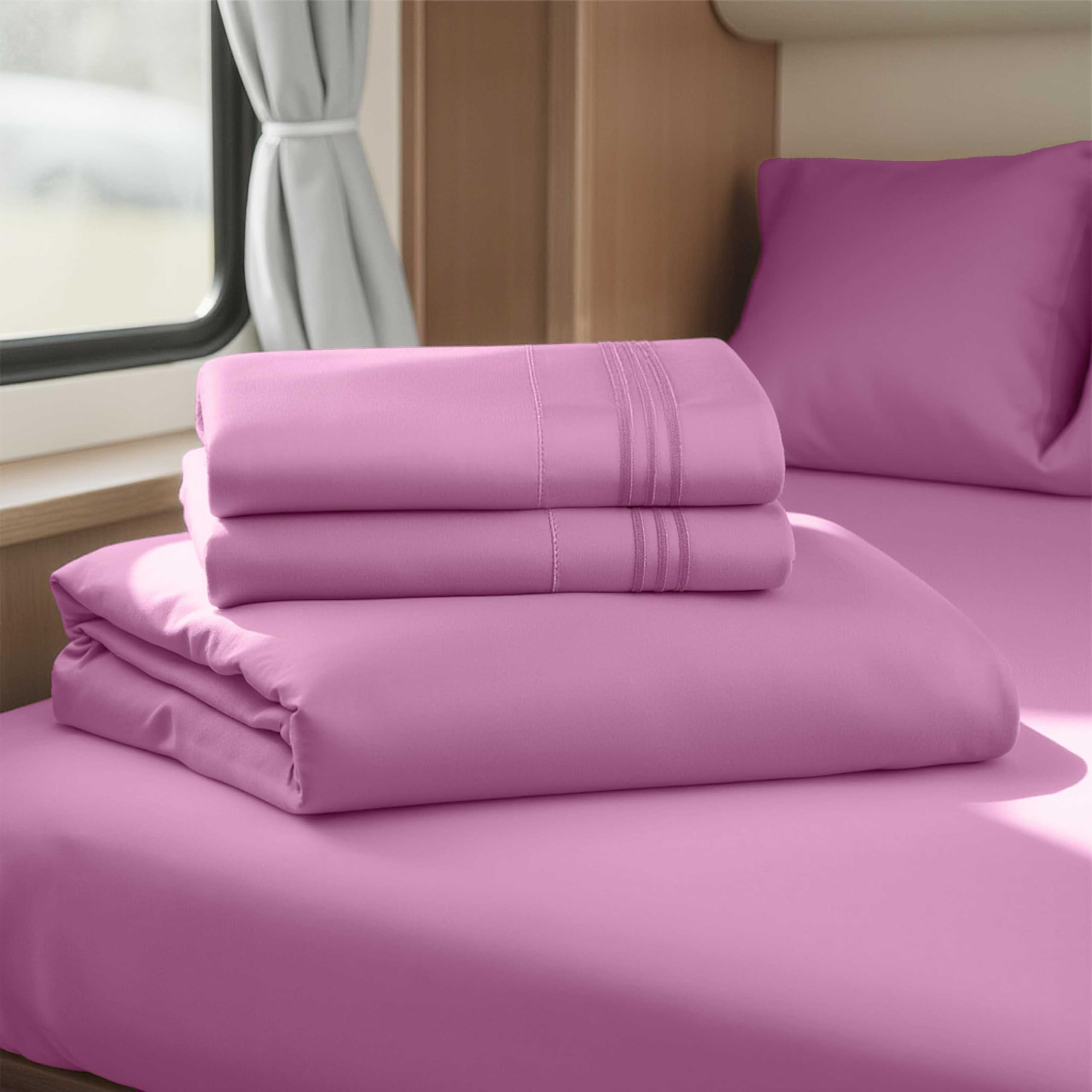 Hearth & Harbor Short Queen Sheets for RV, Queen Sheets, Silky Soft 1800 Microfiber Bed Sheet for Camper, 4 Piece RV Bedding with Pillowcases