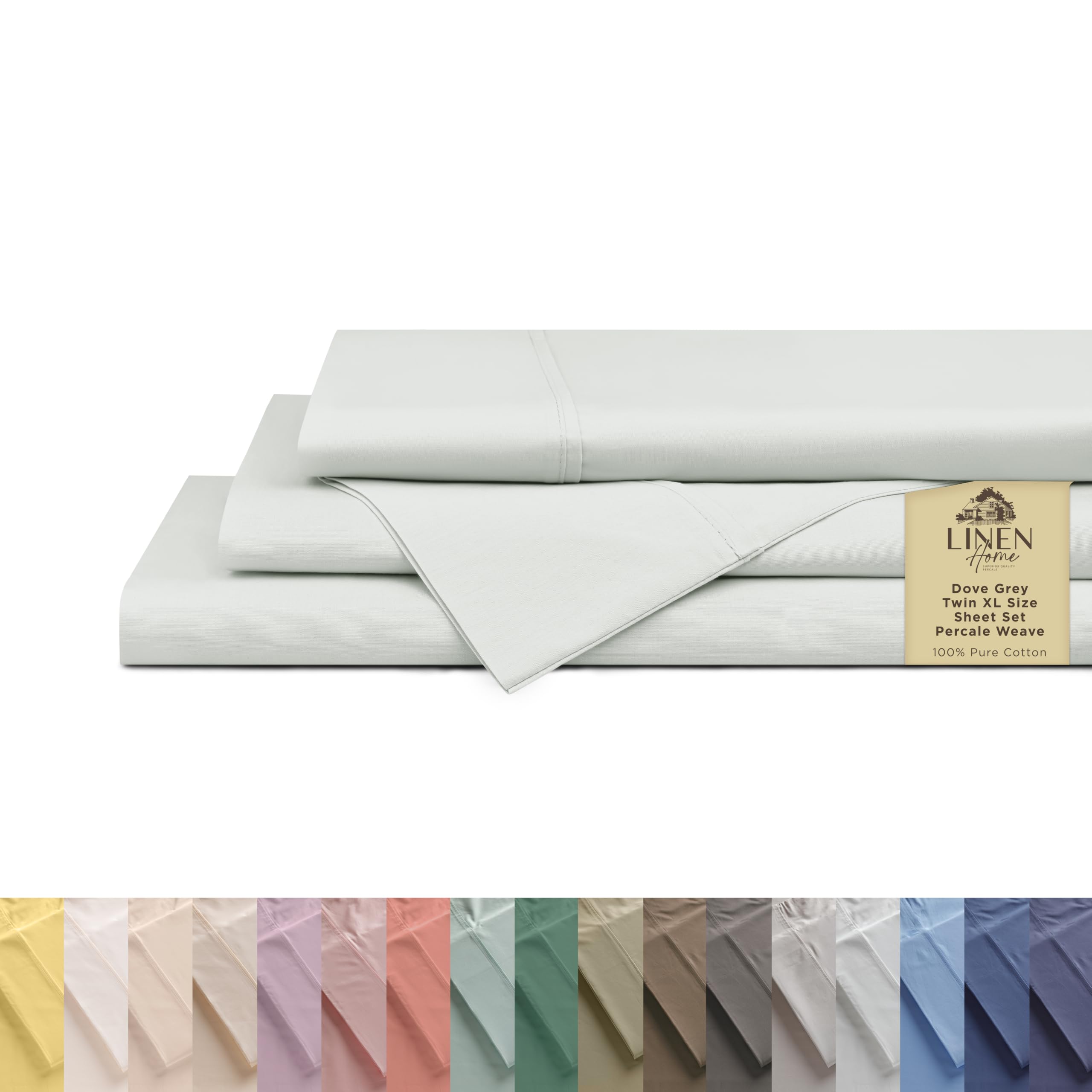 Linen Home 100% Cotton Percale Sheet Set - Deep Pocket Fitted Sheet Fits Mattress Upto 15", Pillowcases, Breathable Flat Sheet
