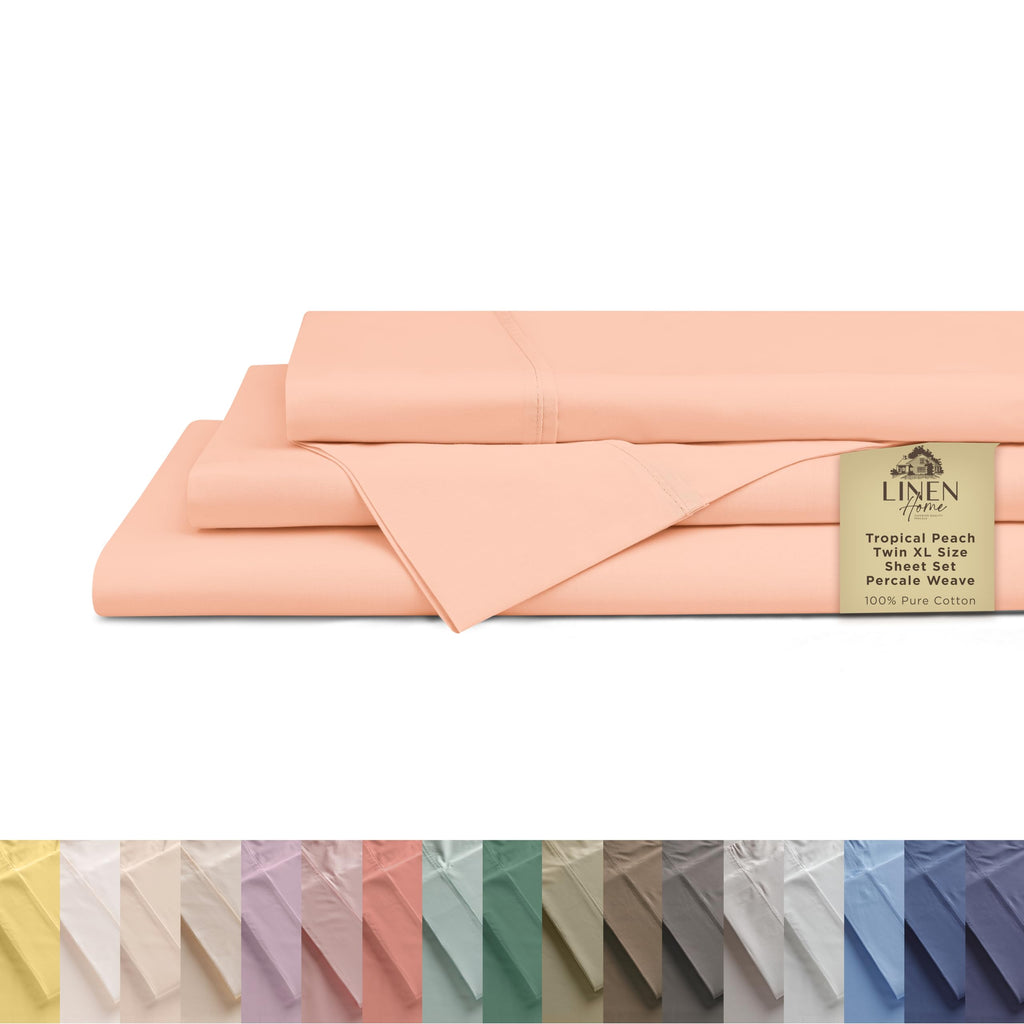 Linen Home 100% Cotton Percale Sheet Set - Deep Pocket Fitted Sheet Fits Mattress Upto 15", Pillowcases, Breathable Flat Sheet