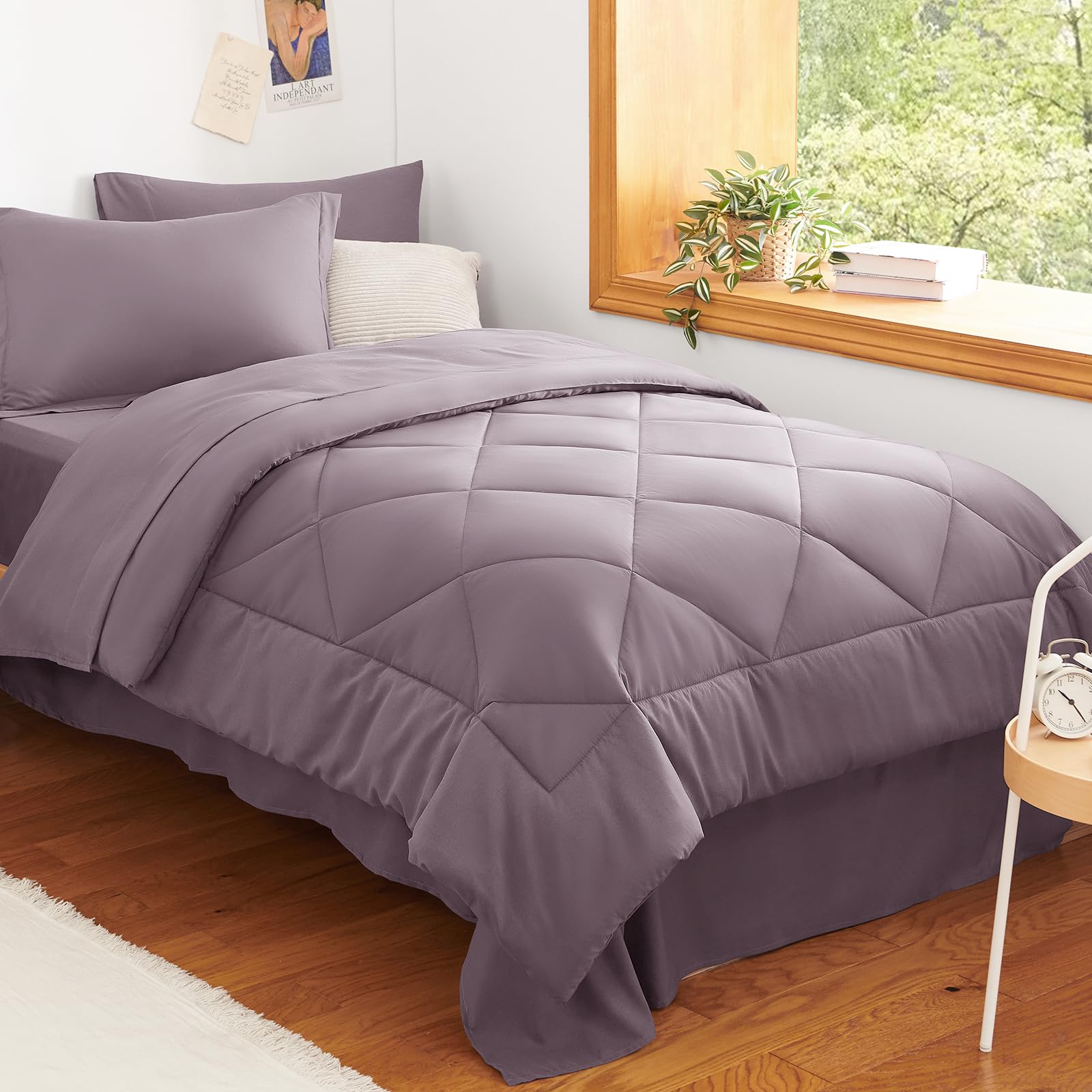 CozyLux Dark Grey Queen 7-Piece Comforter Set
