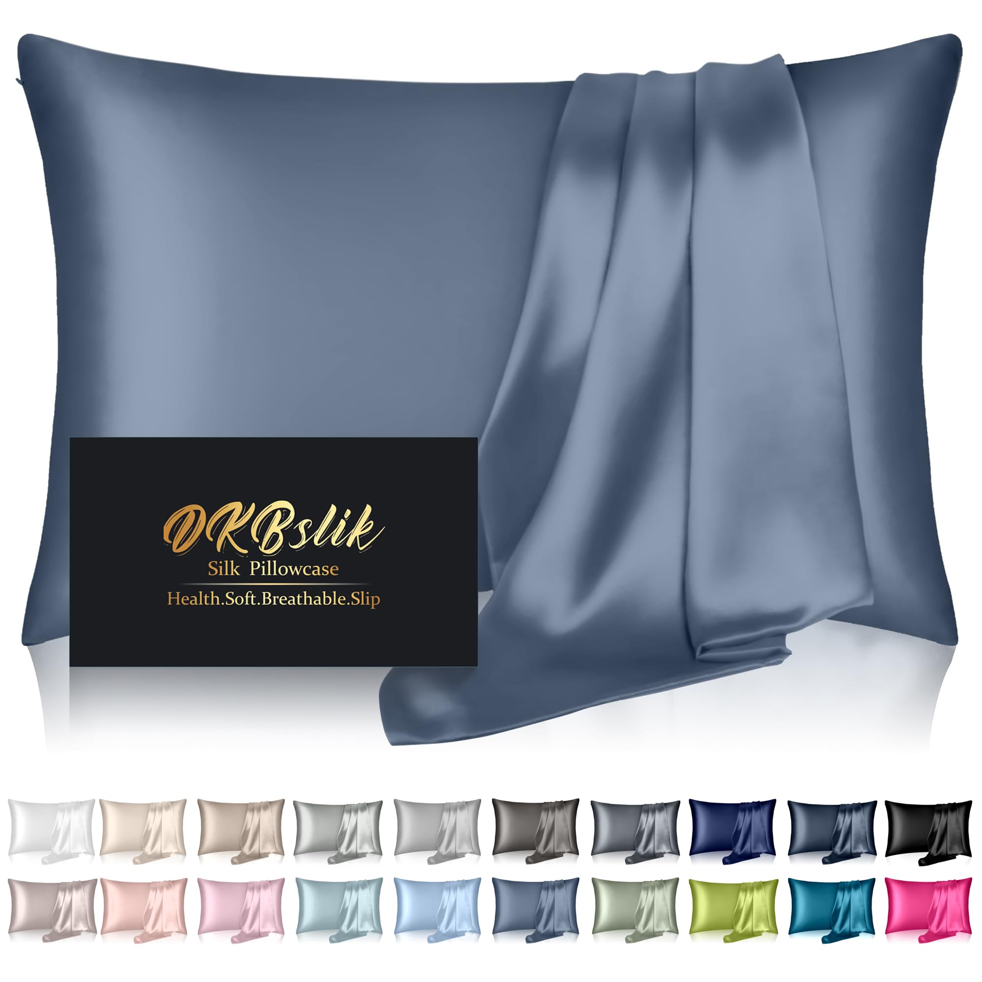 Mulberry Silk Pillowcase for Hair and Skin, Health Soft Anti Acne Cooling Beauty Sleep Natural Silk Satin Pillow Case with Hidden Zipper for Gift