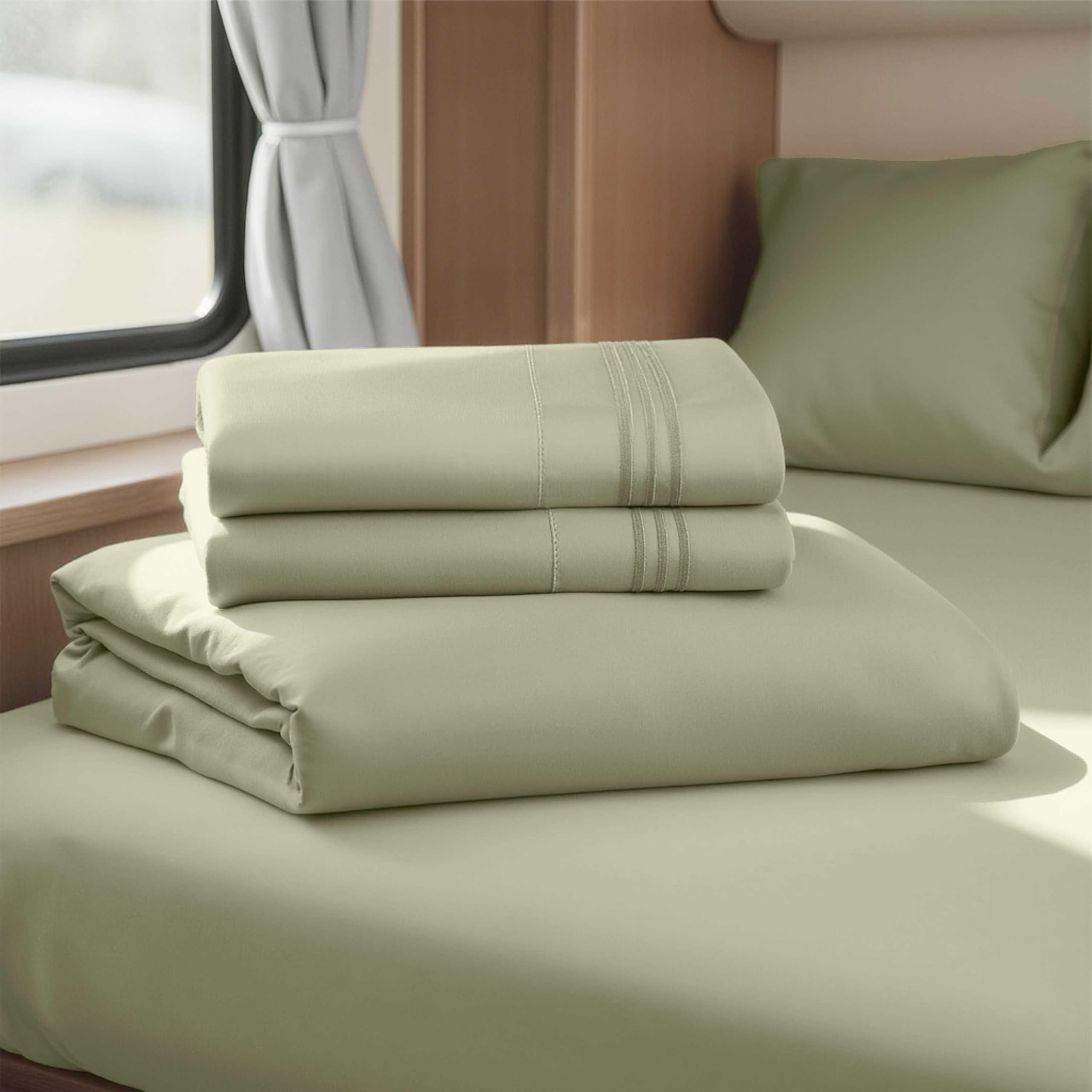 Hearth & Harbor Short Queen Sheets for RV, Queen Sheets, Silky Soft 1800 Microfiber Bed Sheet for Camper, 4 Piece RV Bedding with Pillowcases