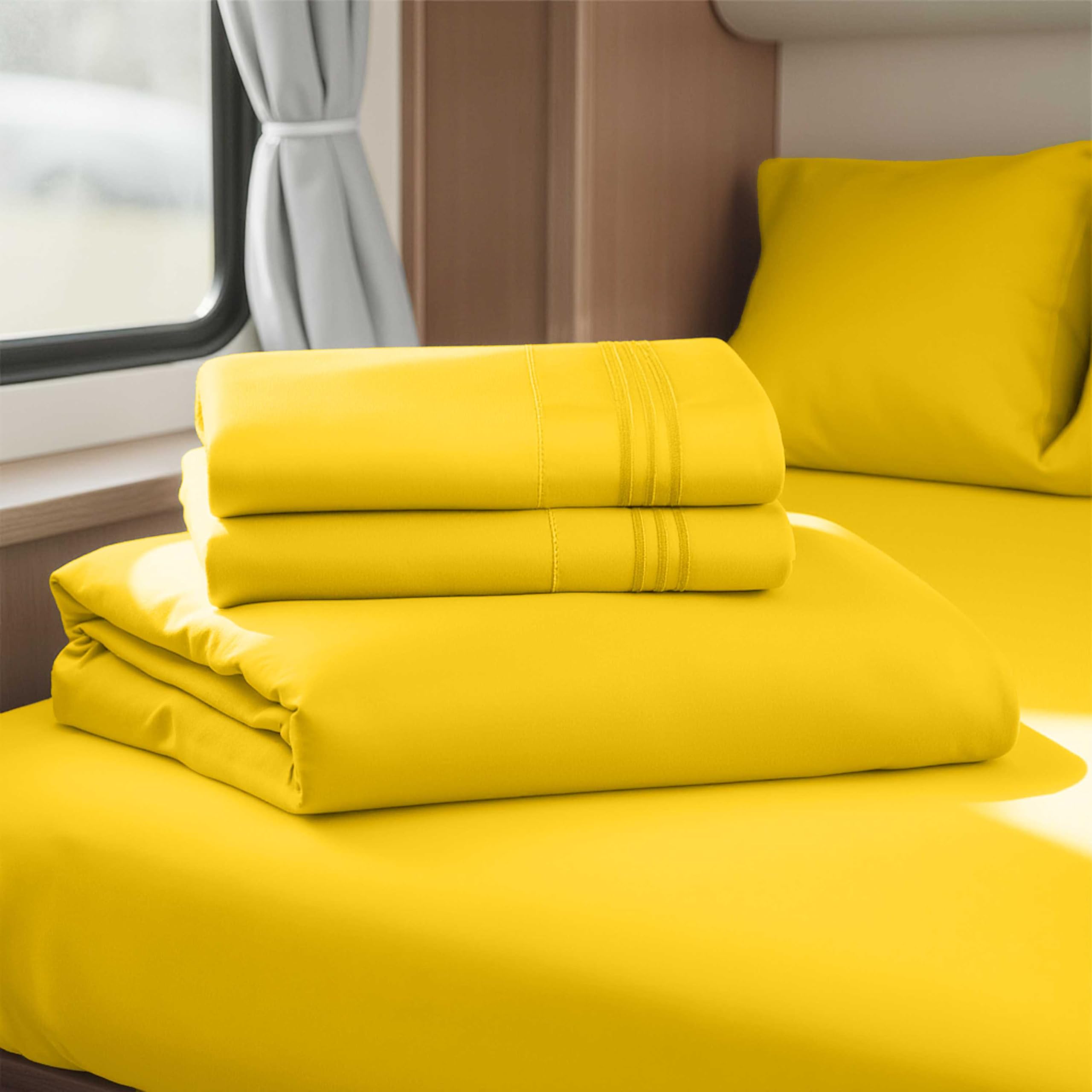 Hearth & Harbor Short Queen Sheets for RV, Queen Sheets, Silky Soft 1800 Microfiber Bed Sheet for Camper, 4 Piece RV Bedding with Pillowcases