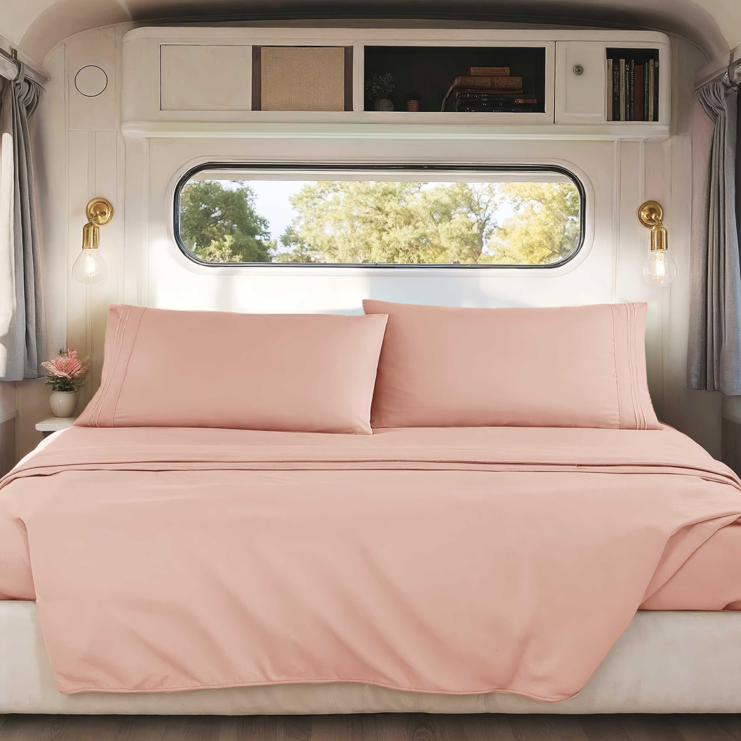 Hearth & Harbor Short Queen Sheets for RV, Queen Sheets, Silky Soft 1800 Microfiber Bed Sheet for Camper, 4 Piece RV Bedding with Pillowcases
