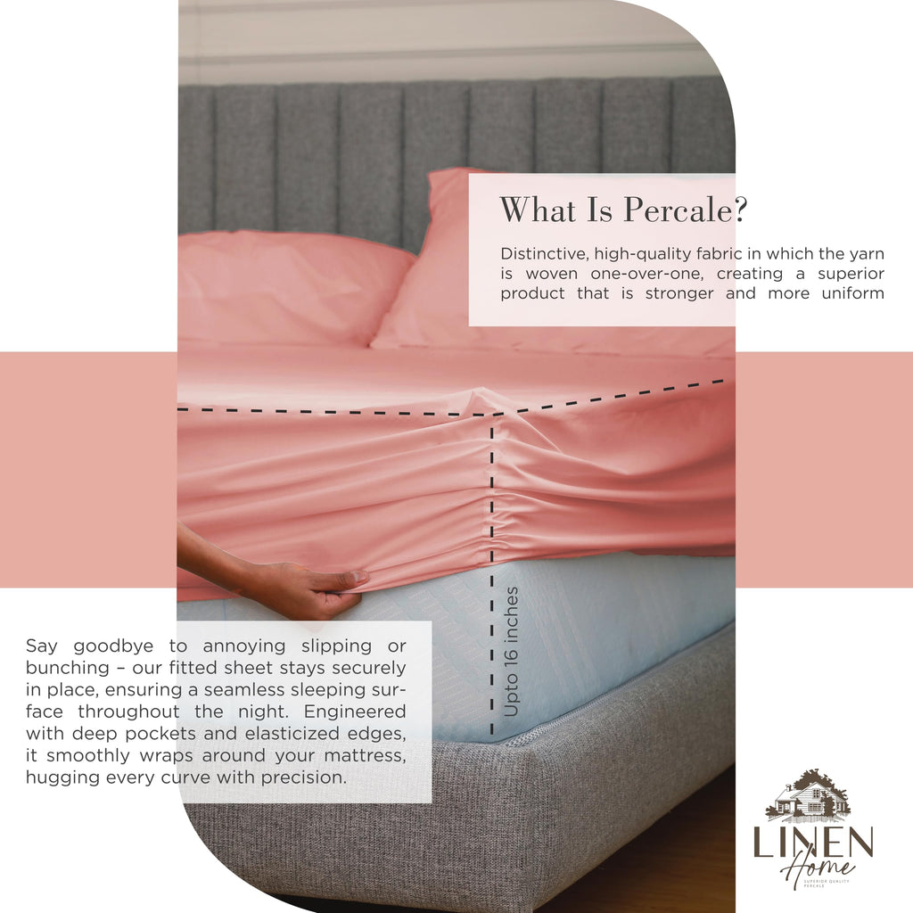 Linen Home 100% Cotton Percale Sheet Set - Deep Pocket Fitted Sheet Fits Mattress Upto 15", Pillowcases, Breathable Flat Sheet