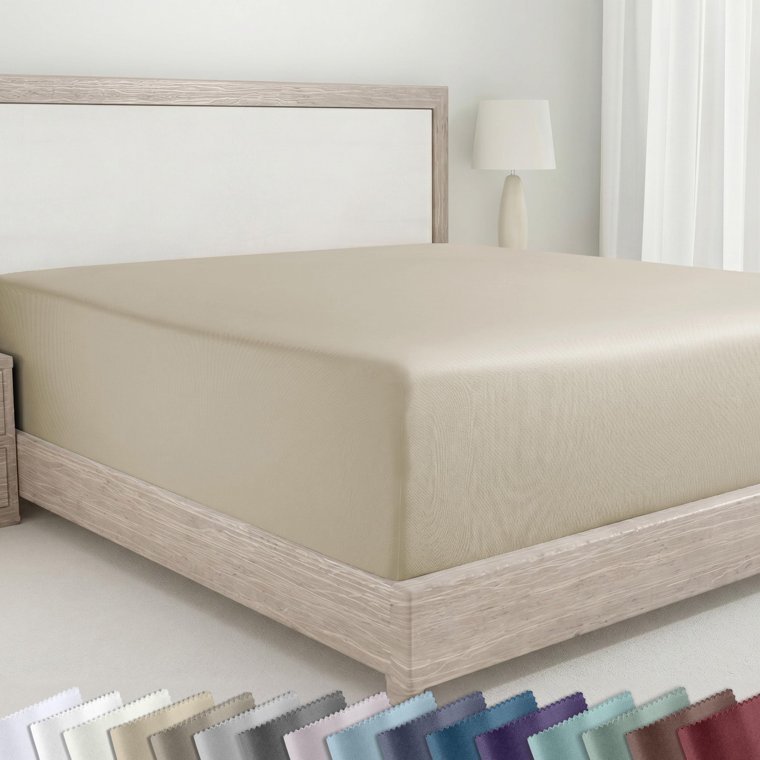 California Design Den 400 Thread Count Fitted Sheet 100% Cotton Sateen, Deep Pocket, Soft & Cooling.