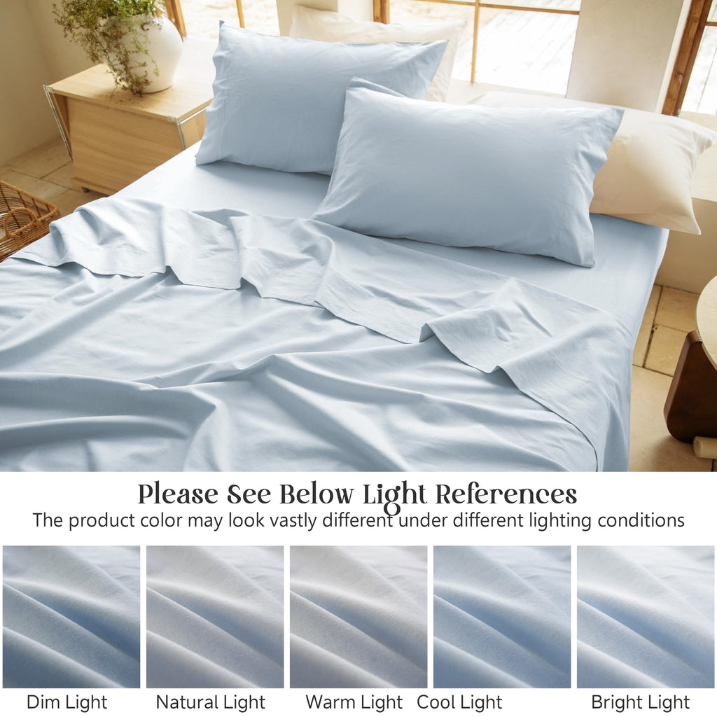 NUMWELL Linen Sheet Set, Linen Cotton Blend Sheets Set 4pcs, 1 Flat Sheet, 1 Fitted Sheet & 2 Pillowcases, Cooling Breathable Farmhouse Bedding for All Season