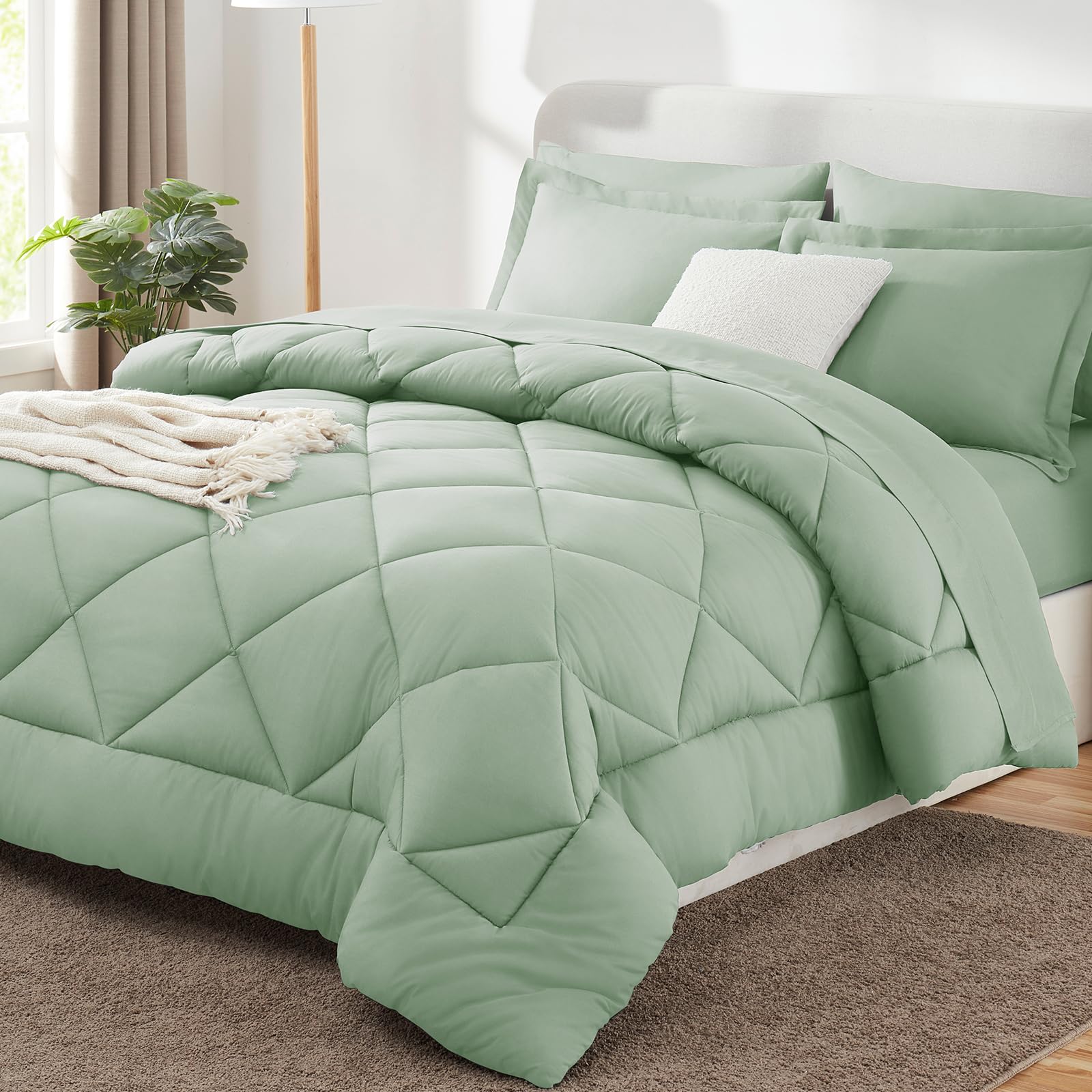 CozyLux Dark Grey Queen 7-Piece Comforter Set