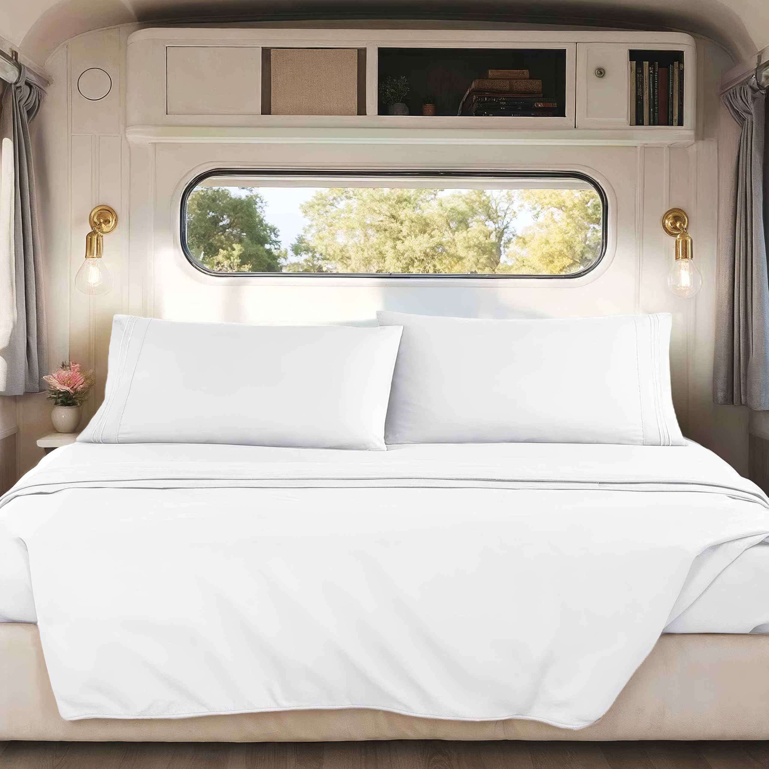 Hearth & Harbor Short Queen Sheets for RV, Queen Sheets, Silky Soft 1800 Microfiber Bed Sheet for Camper, 4 Piece RV Bedding with Pillowcases