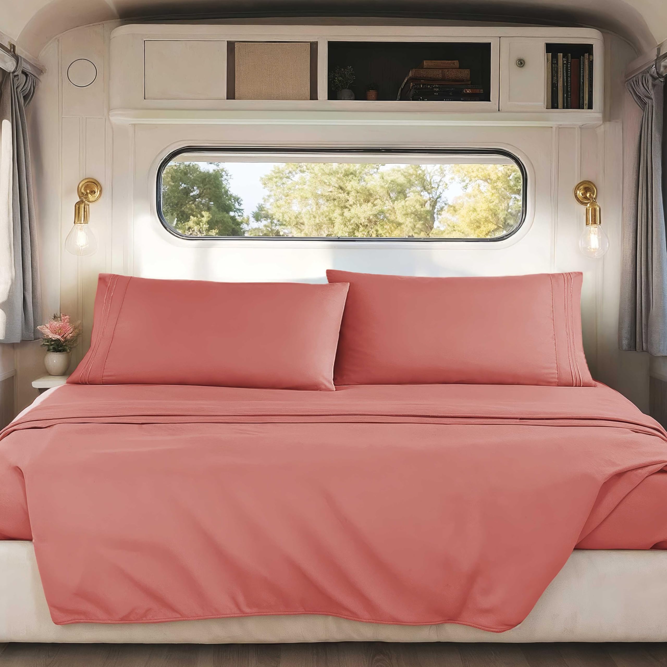 Hearth & Harbor Short Queen Sheets for RV, Queen Sheets, Silky Soft 1800 Microfiber Bed Sheet for Camper, 4 Piece RV Bedding with Pillowcases