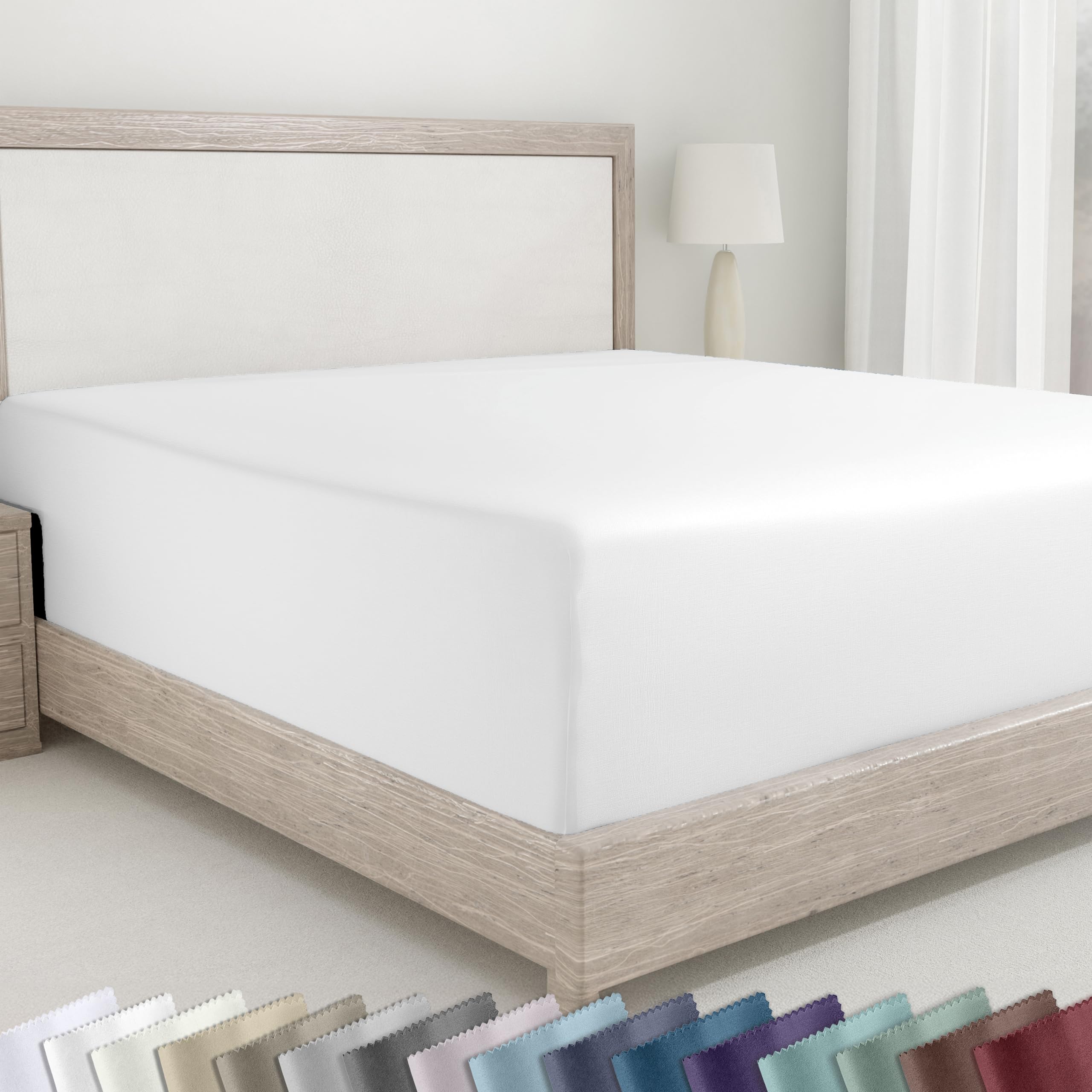 California Design Den 400 Thread Count Fitted Sheet 100% Cotton Sateen, Deep Pocket, Soft & Cooling.