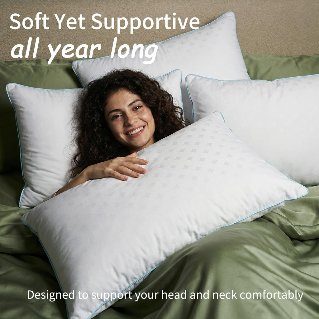 ezepilw Bed Pillows for Sleeping, Down Alternative Fill, Supportive Comfort, Hotel Style, Machine Washable, for Side Back Stomach Sleepers