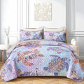 OUIXOTIC 3pcs Sea Quilt Bedding Set - Boho Coastal Style! Indigo Blue Beach Reversible Quilt with Pillow Cases, Lightweight Bedspread Coverlet, Soft Comforter