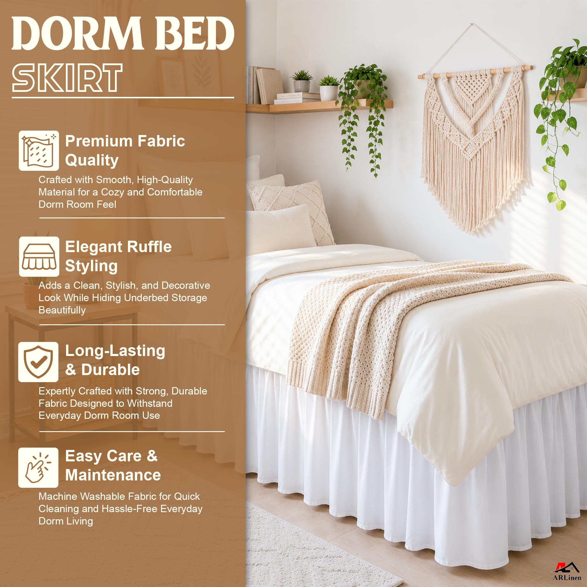 ARlinen College Dorm Bedding Bundle – Twin White Comforter & Twin XL 32 Inch Extra Long Dorm Bed Skirt Set