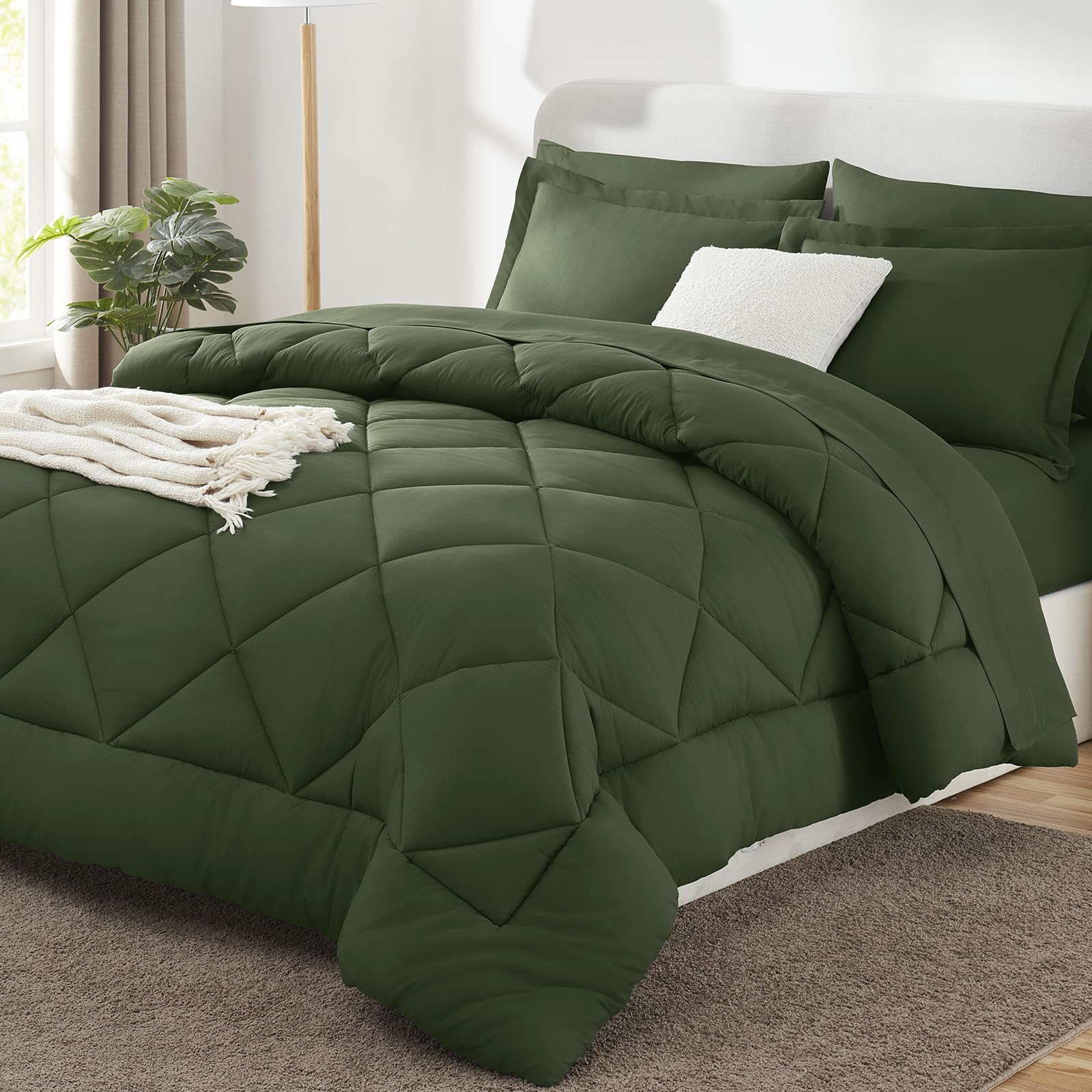 CozyLux Dark Grey Queen 7-Piece Comforter Set