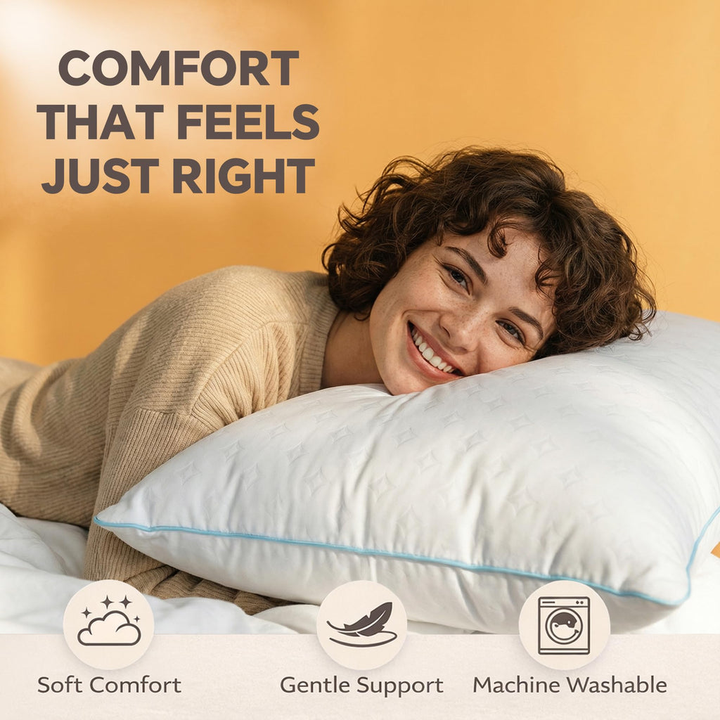 ezepilw Bed Pillows for Sleeping, Down Alternative Fill, Supportive Comfort, Hotel Style, Machine Washable, for Side Back Stomach Sleepers