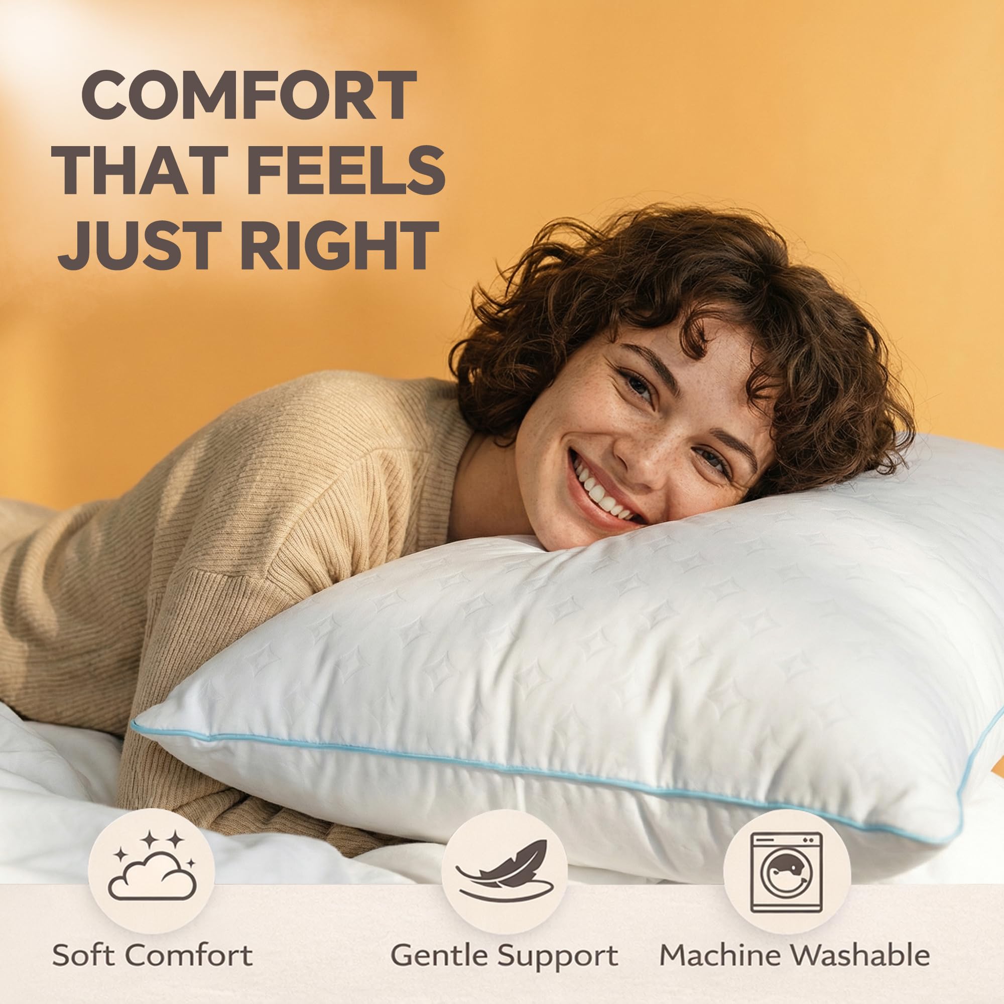 ezepilw Bed Pillows for Sleeping, Down Alternative Fill, Supportive Comfort, Hotel Style, Machine Washable, for Side Back Stomach Sleepers