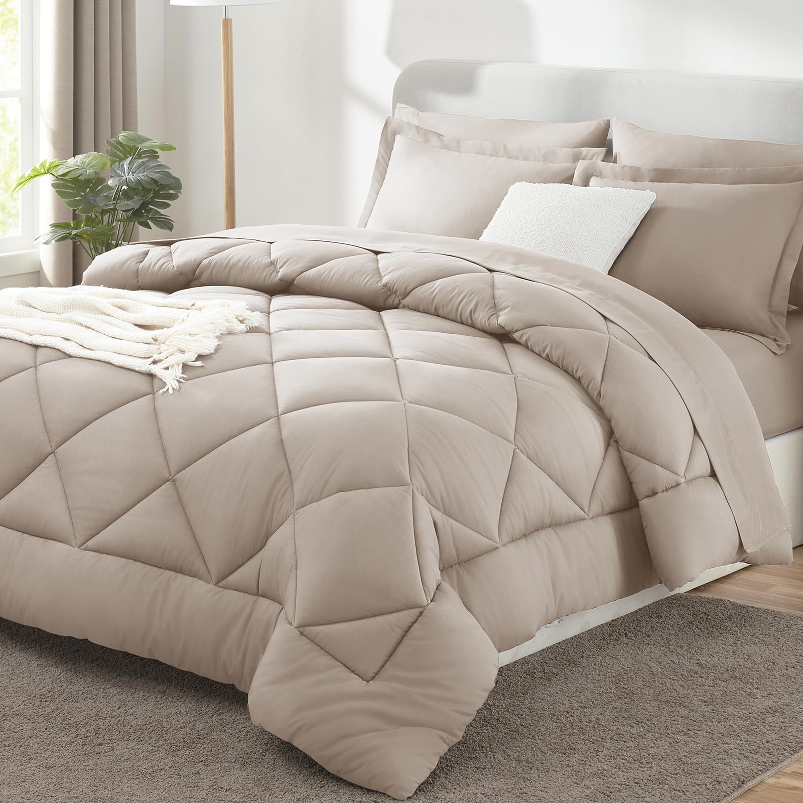 CozyLux Dark Grey Queen 7-Piece Comforter Set