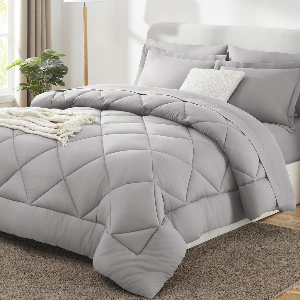 CozyLux Dark Grey Queen 7-Piece Comforter Set
