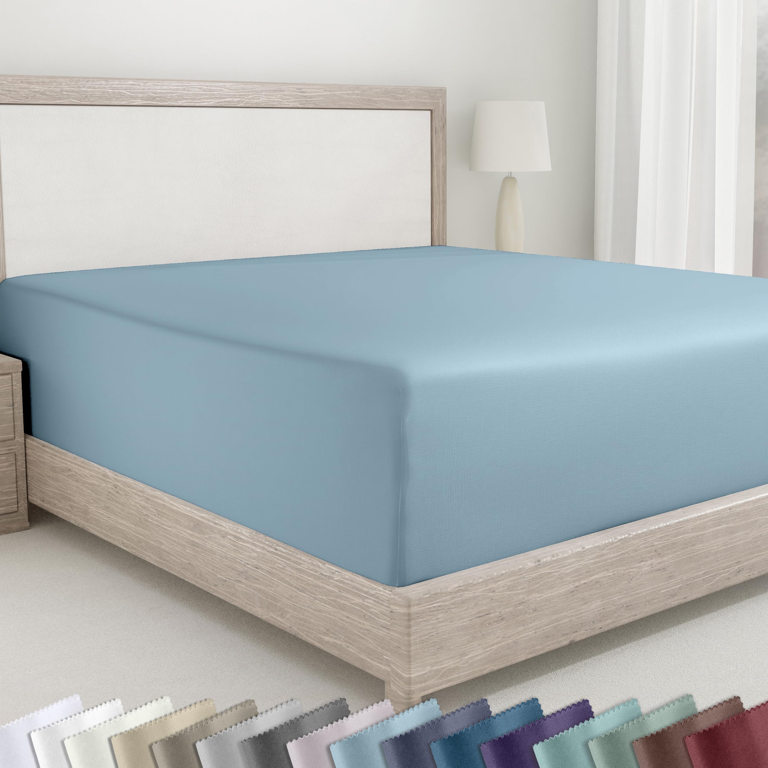 California Design Den 400 Thread Count Fitted Sheet 100% Cotton Sateen, Deep Pocket, Soft & Cooling.