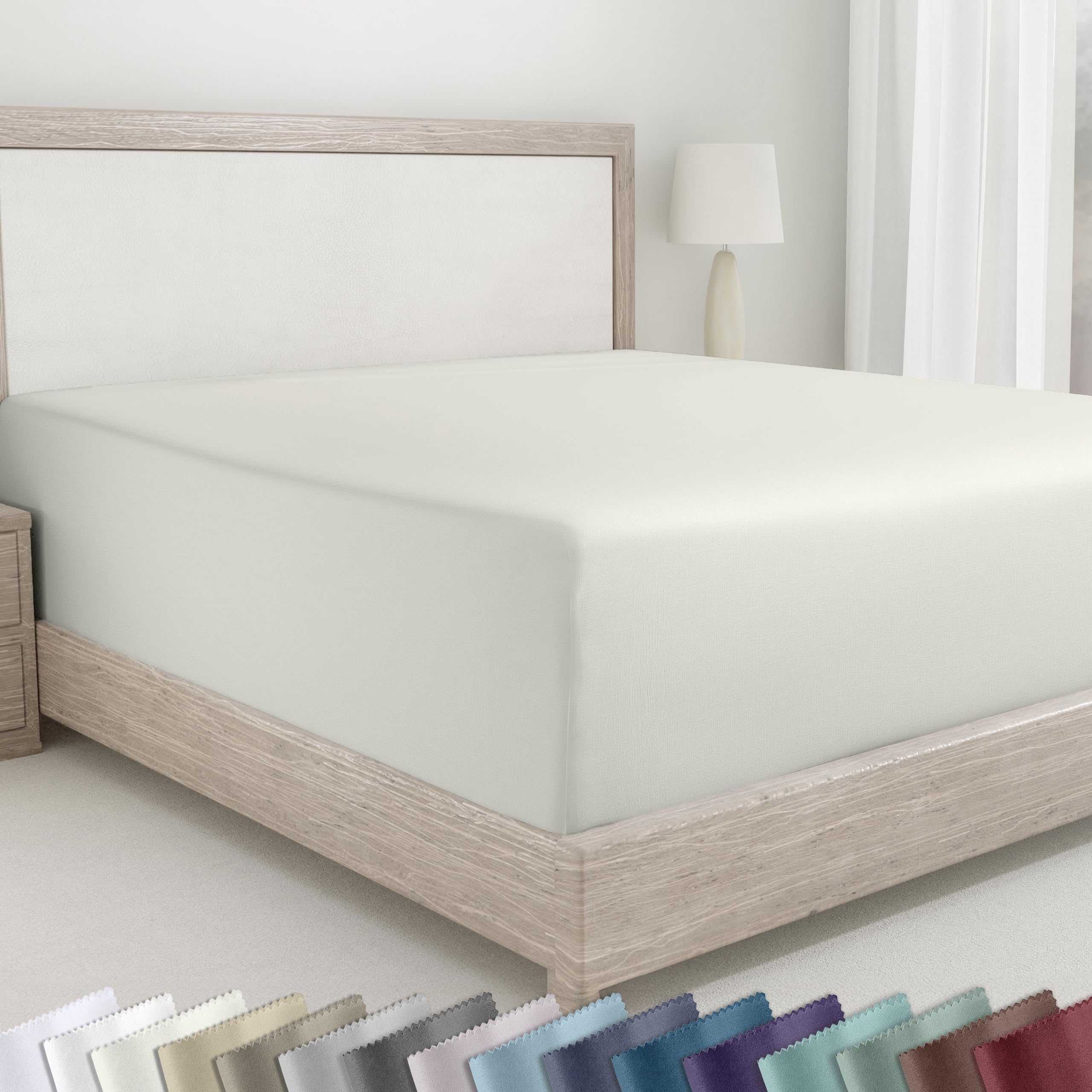 California Design Den 400 Thread Count Fitted Sheet 100% Cotton Sateen, Deep Pocket, Soft & Cooling.