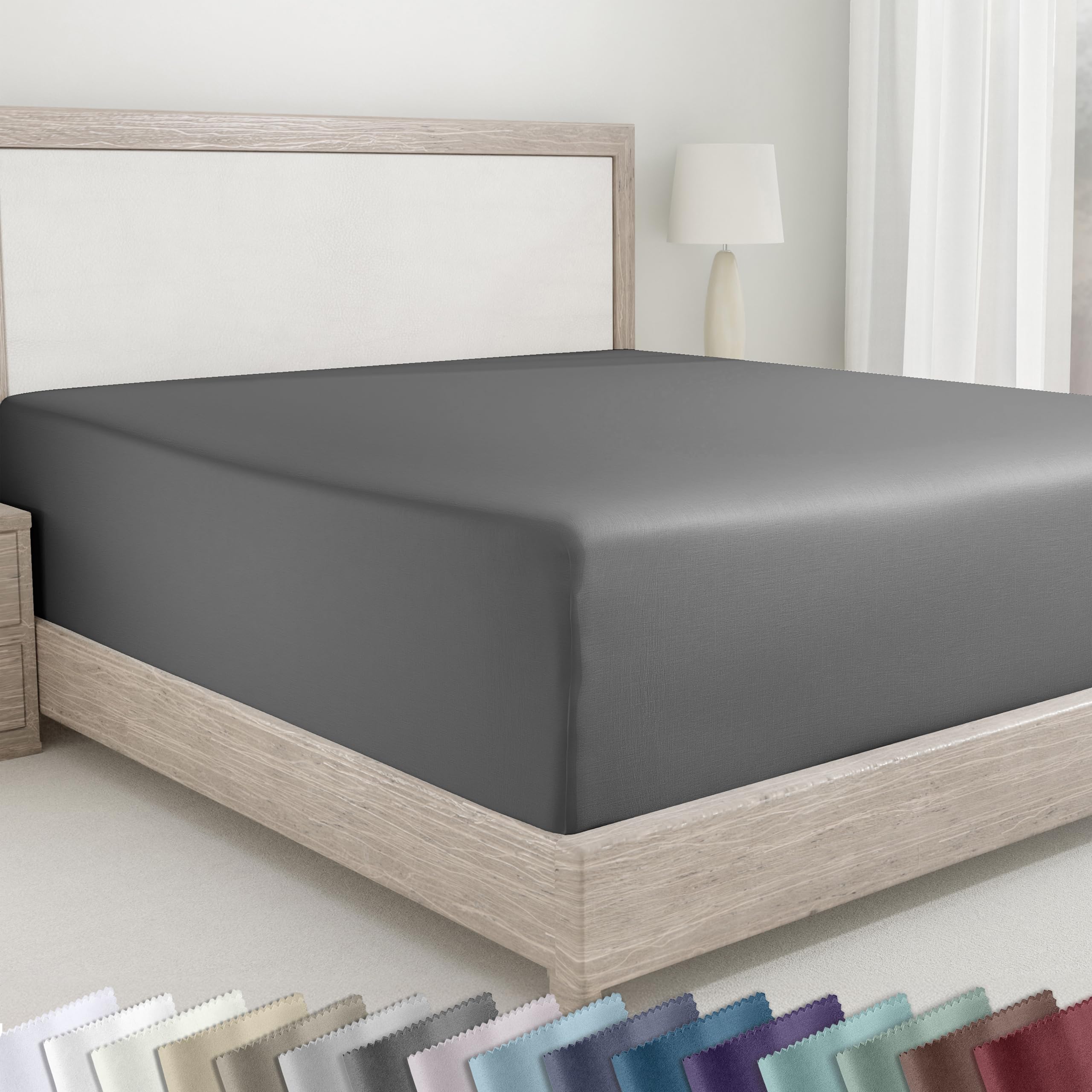 California Design Den 400 Thread Count Fitted Sheet 100% Cotton Sateen, Deep Pocket, Soft & Cooling.