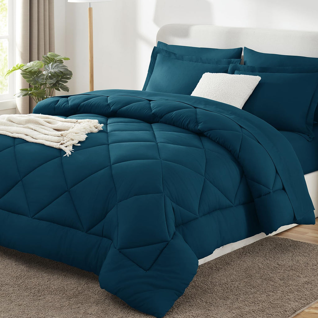 CozyLux Dark Grey Queen 7-Piece Comforter Set