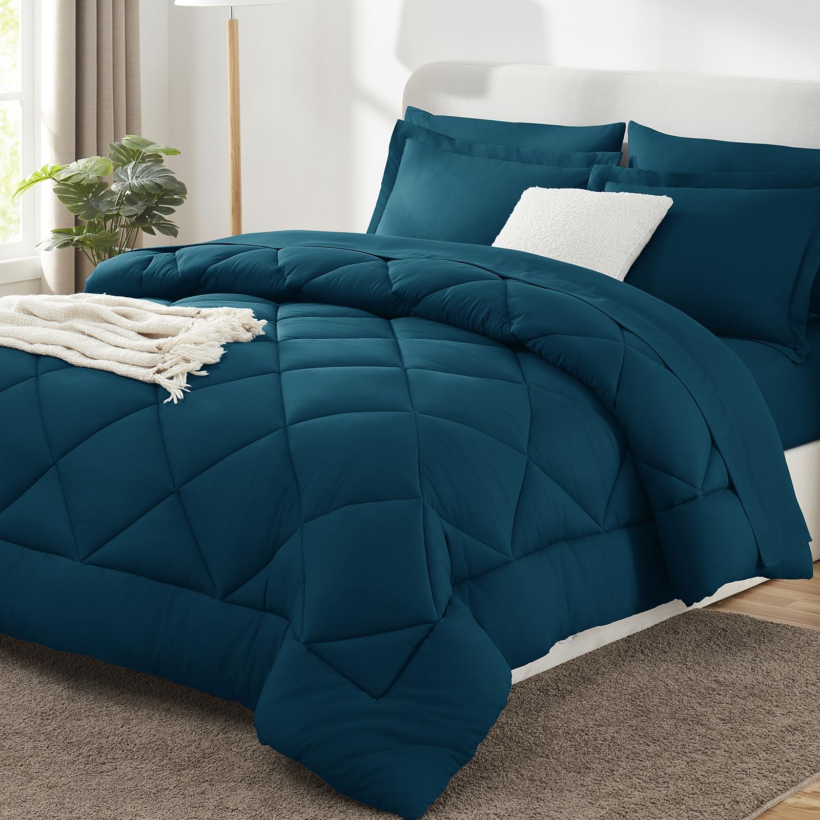 CozyLux Dark Grey Queen 7-Piece Comforter Set
