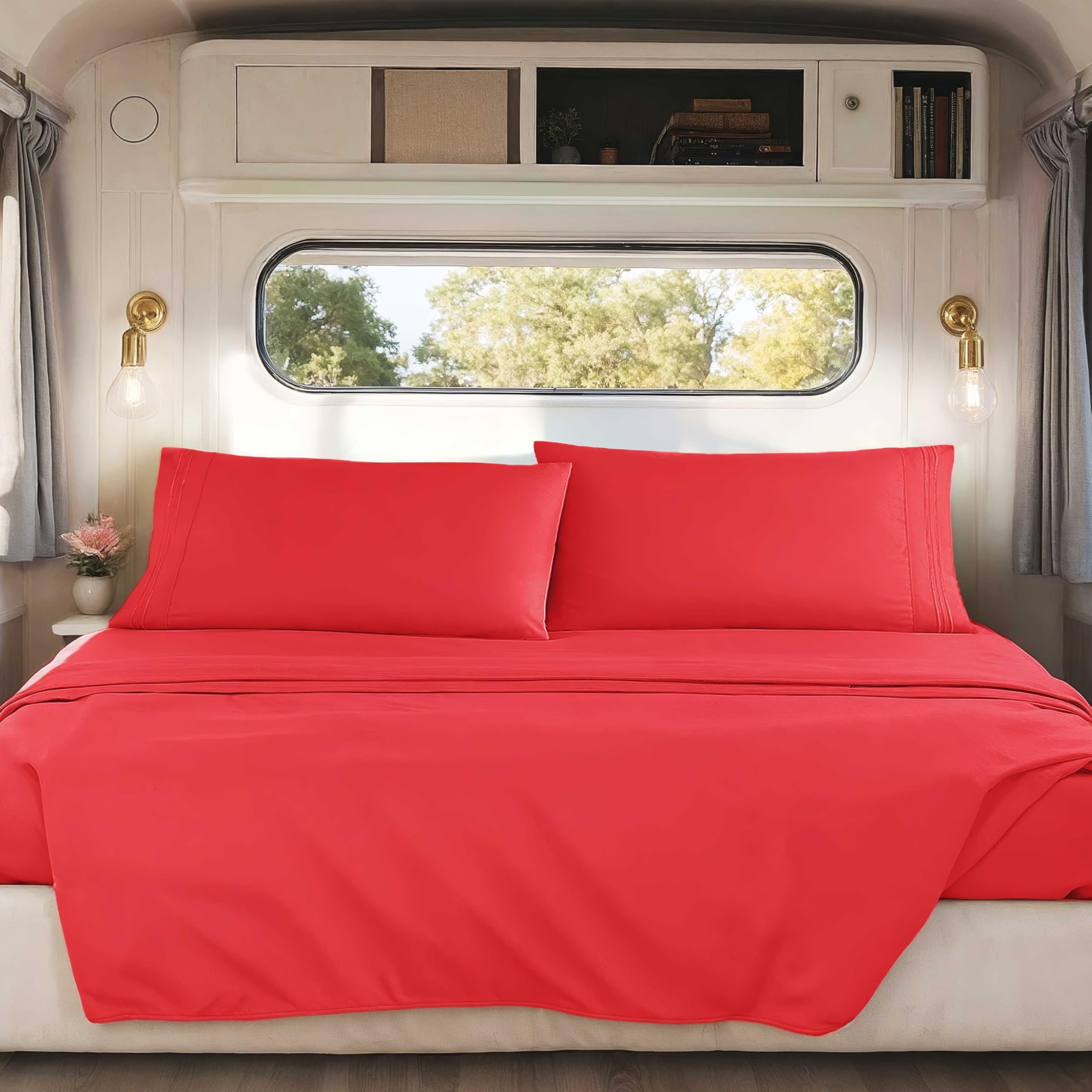 Hearth & Harbor Short Queen Sheets for RV, Queen Sheets, Silky Soft 1800 Microfiber Bed Sheet for Camper, 4 Piece RV Bedding with Pillowcases