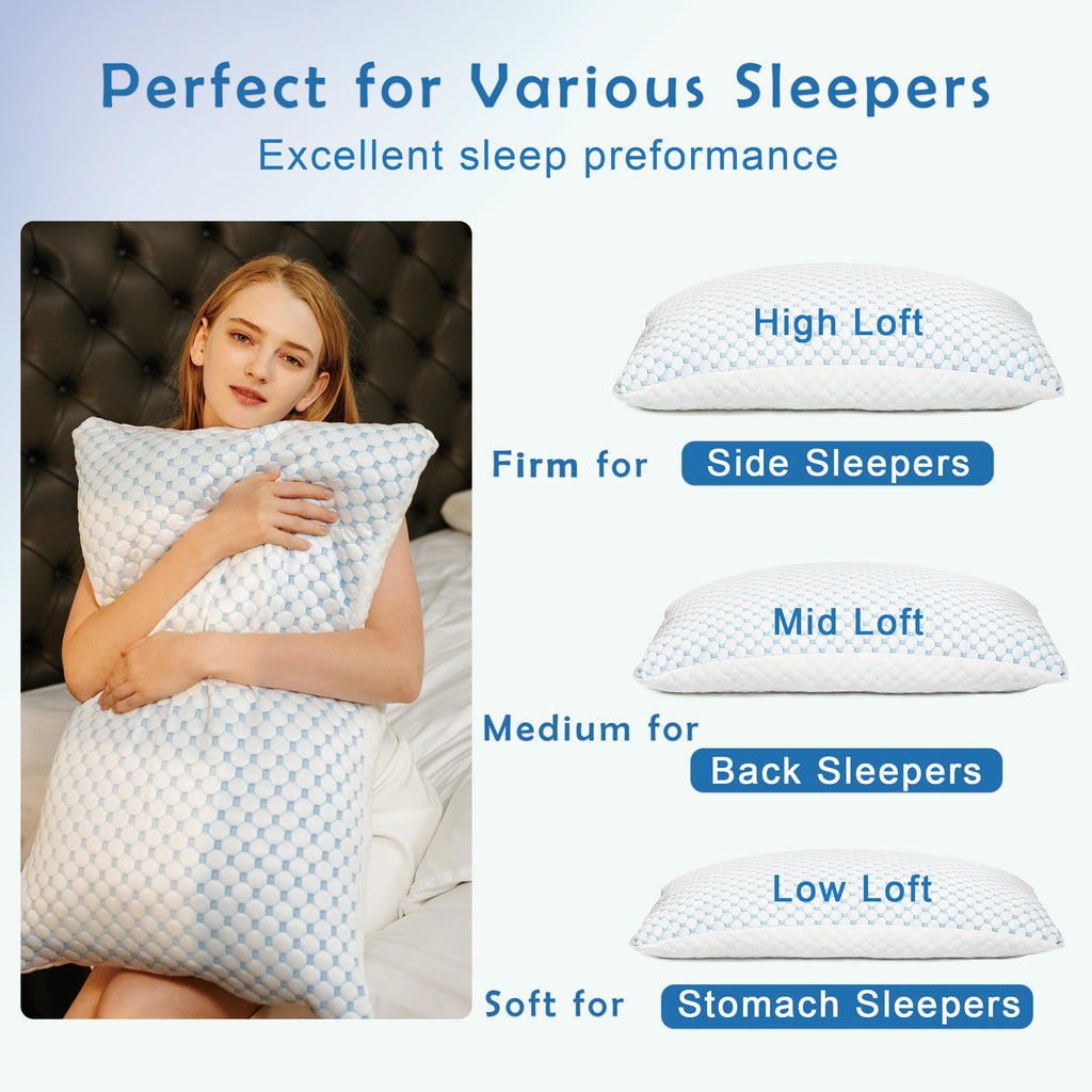 JMZANSI Premium Adjustable Shredded Memory Foam Pillow - Suitable for Side, Back, and Stomach Sleepers, with Cooling Fiber Machine Washable Cover