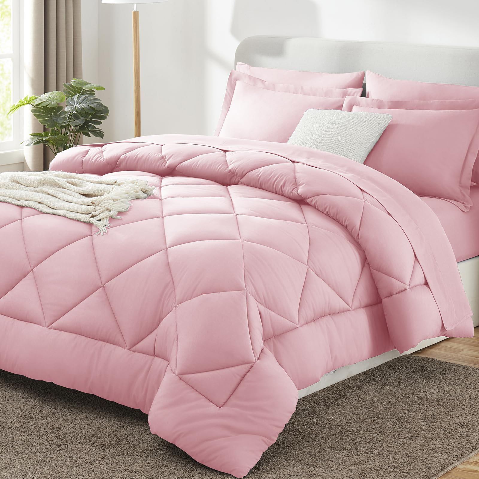 CozyLux Dark Grey Queen 7-Piece Comforter Set