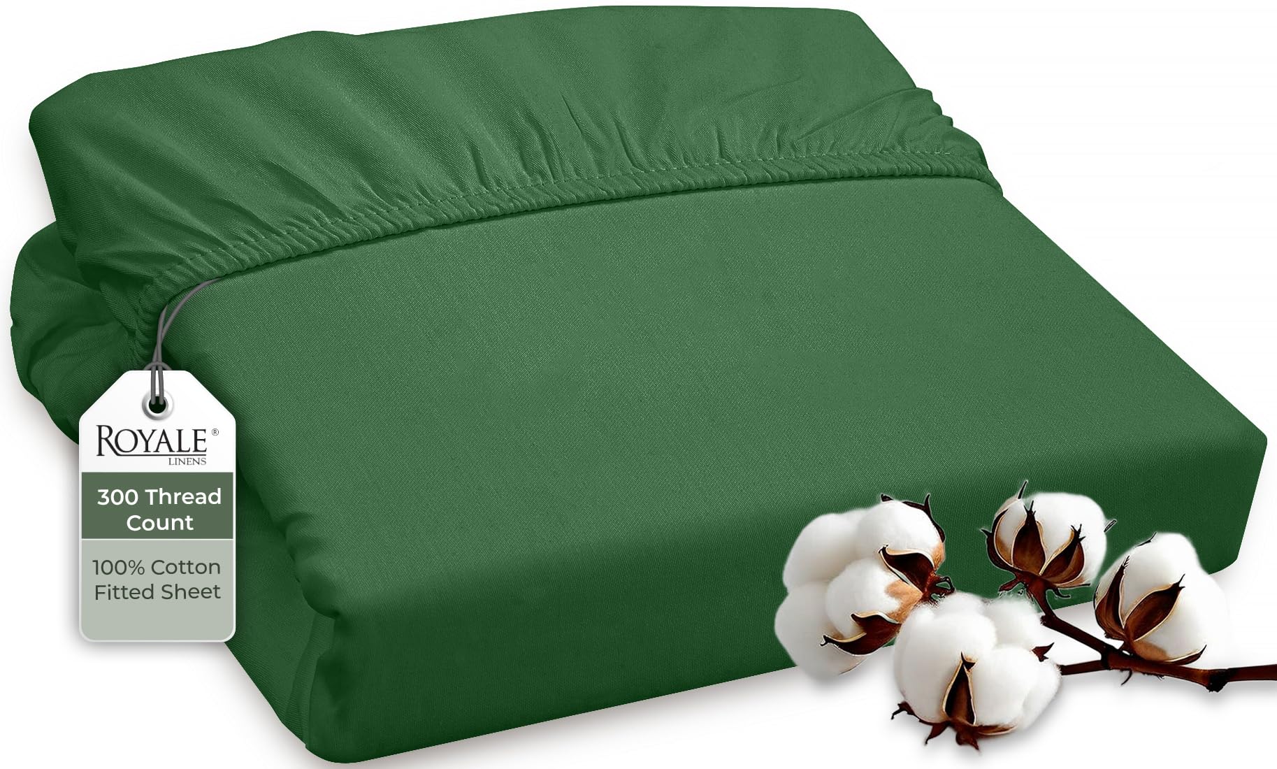 ROYALE LINENS 300 Thread Count 100% Long Staple Combed Cotton Fitted Sheet - Super Soft Deep Pocket Bottom Sheet - Fitted Sheet - Fitted Sheet Only - Elastic Sheet