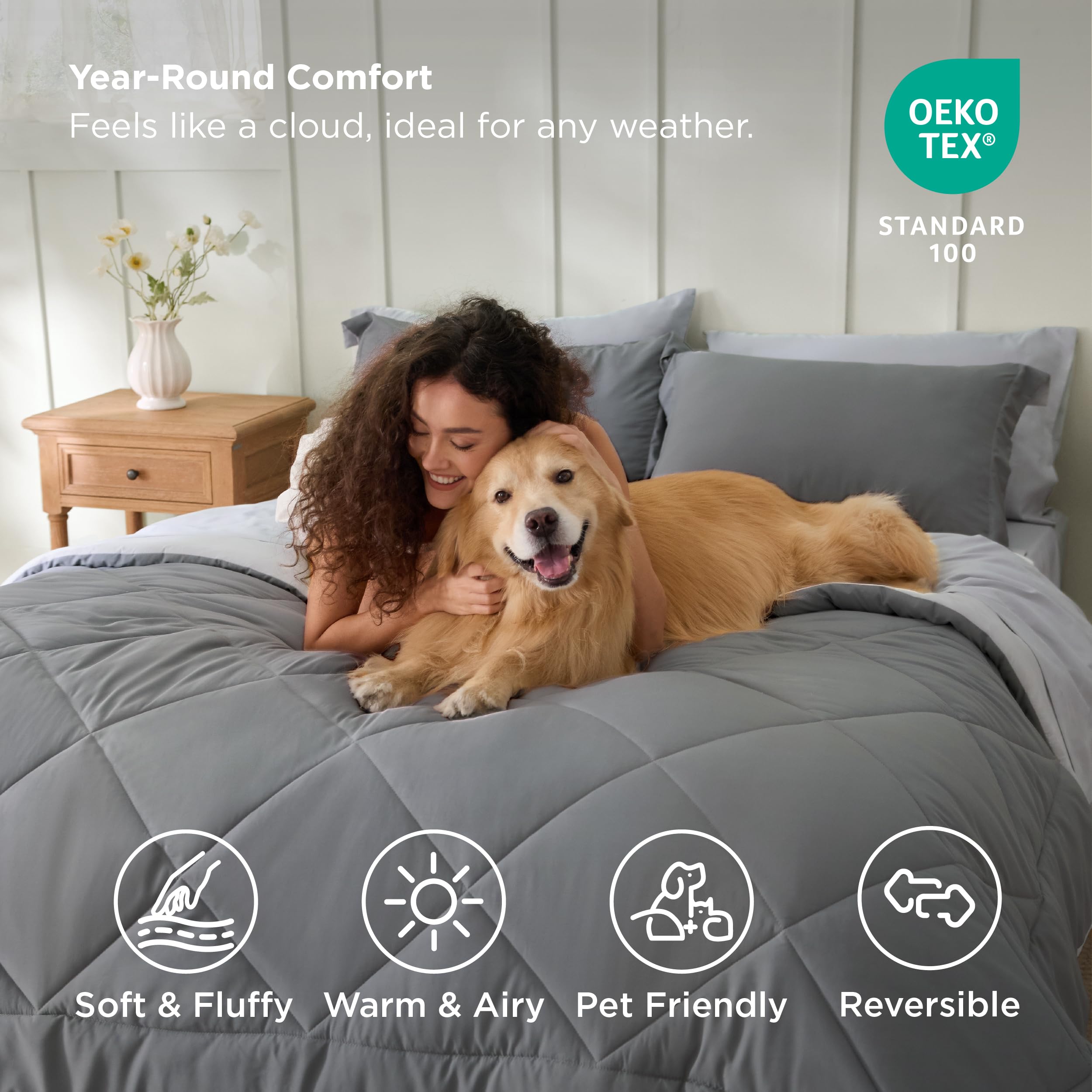 Bedsure Comforter Set - Reversible Comforters Bed Set, Bed in a Bag with Comforter, Sheets, Pillowcases & Shams