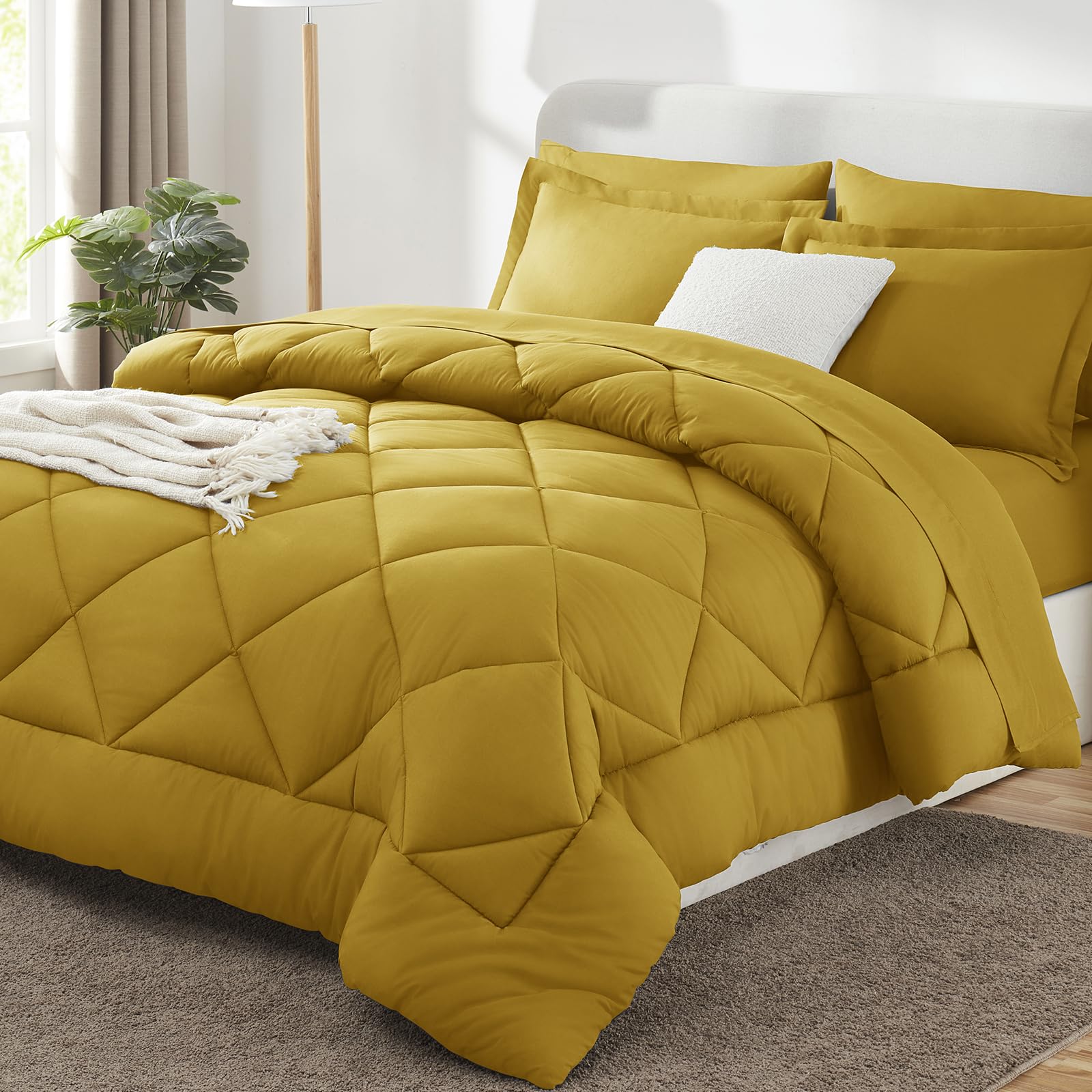 CozyLux Dark Grey Queen 7-Piece Comforter Set
