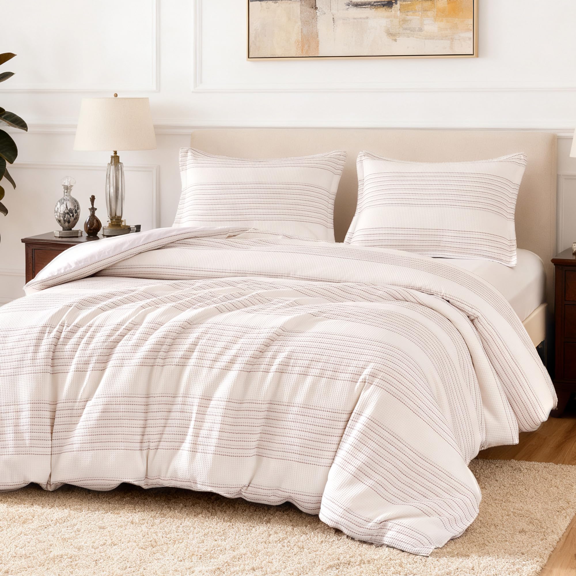 Amazon Basics Waffle Weave Microfiber 2-3 Piece Duvet Cover Set, Includes 1 Duvet Cover and 1-2 Pillow Shams