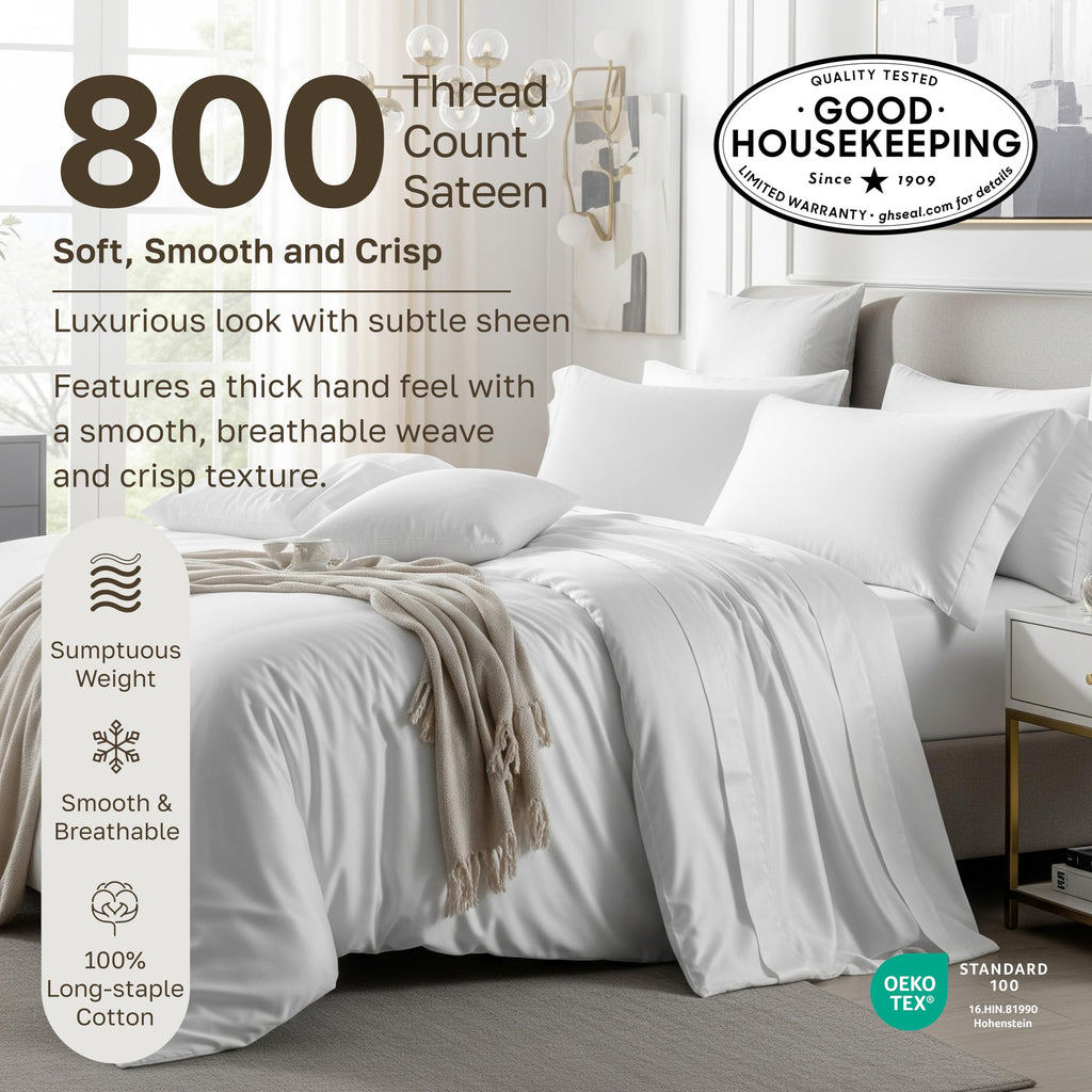 California Design Den Luxury Bed Sheets, Buttery Soft 800 Thread Count, 100% Cotton Sheets, Sateen with Deep Pocket Fitted Sheet