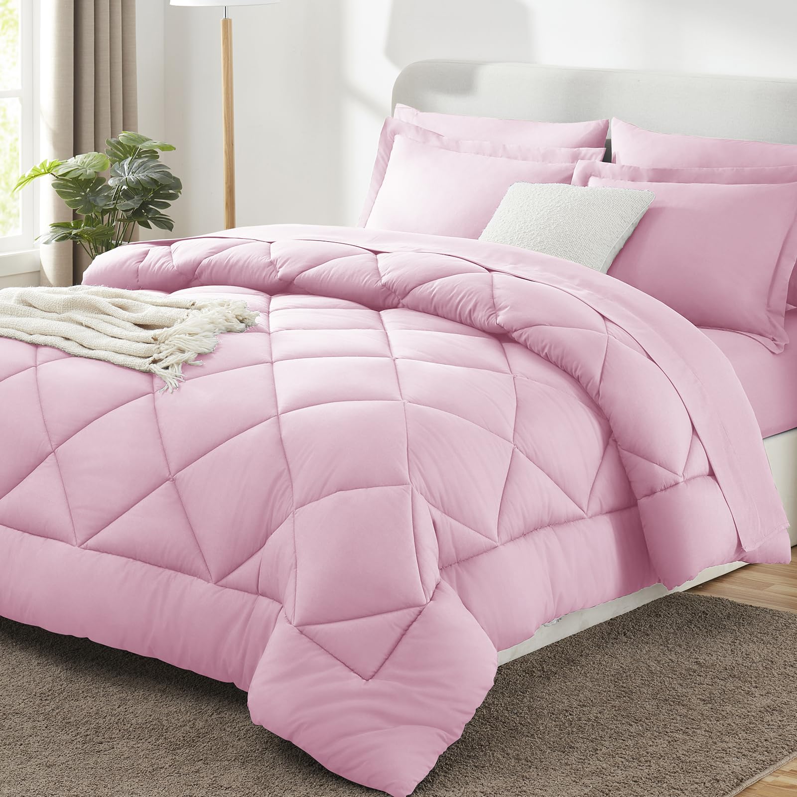 CozyLux Dark Grey Queen 7-Piece Comforter Set