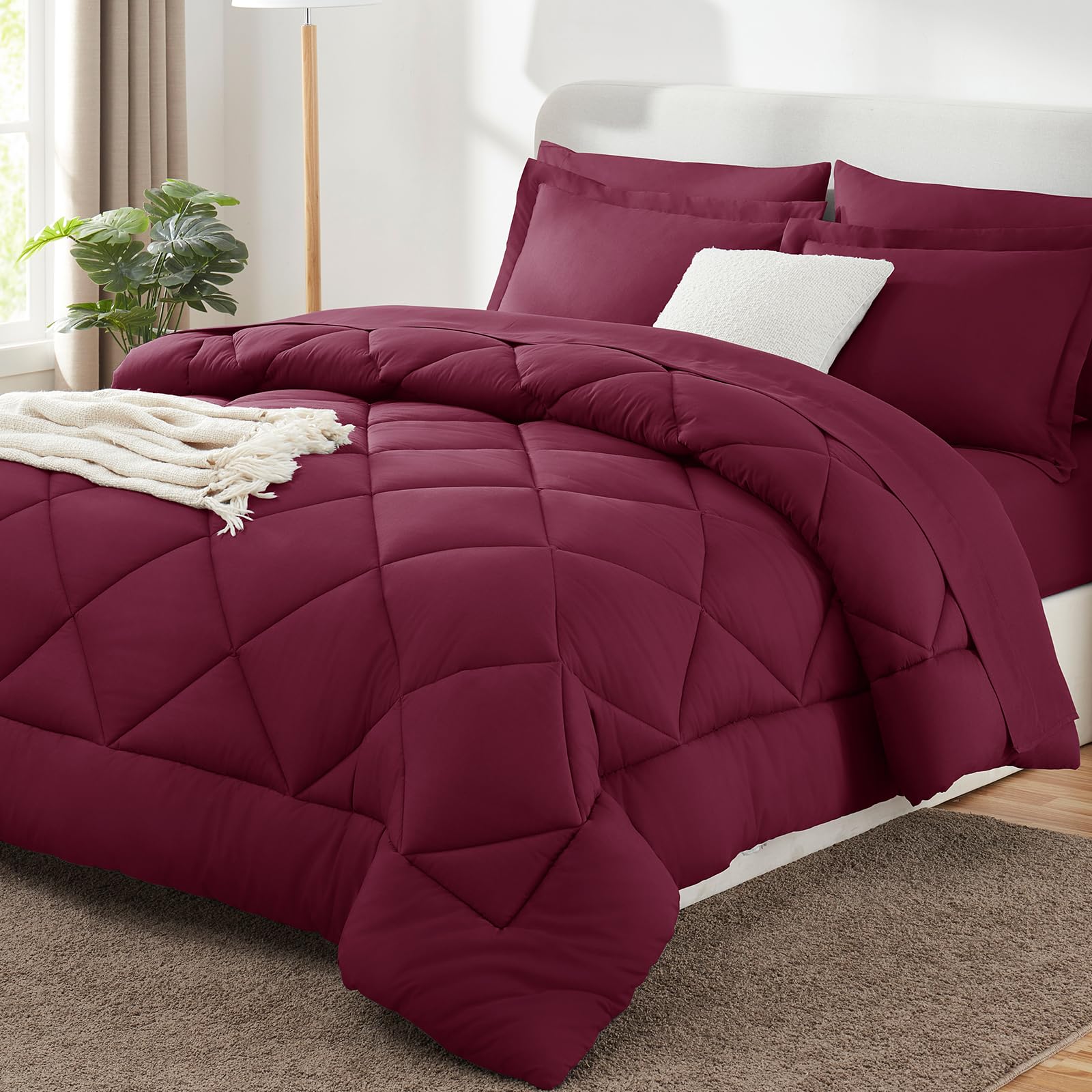 CozyLux Dark Grey Queen 7-Piece Comforter Set
