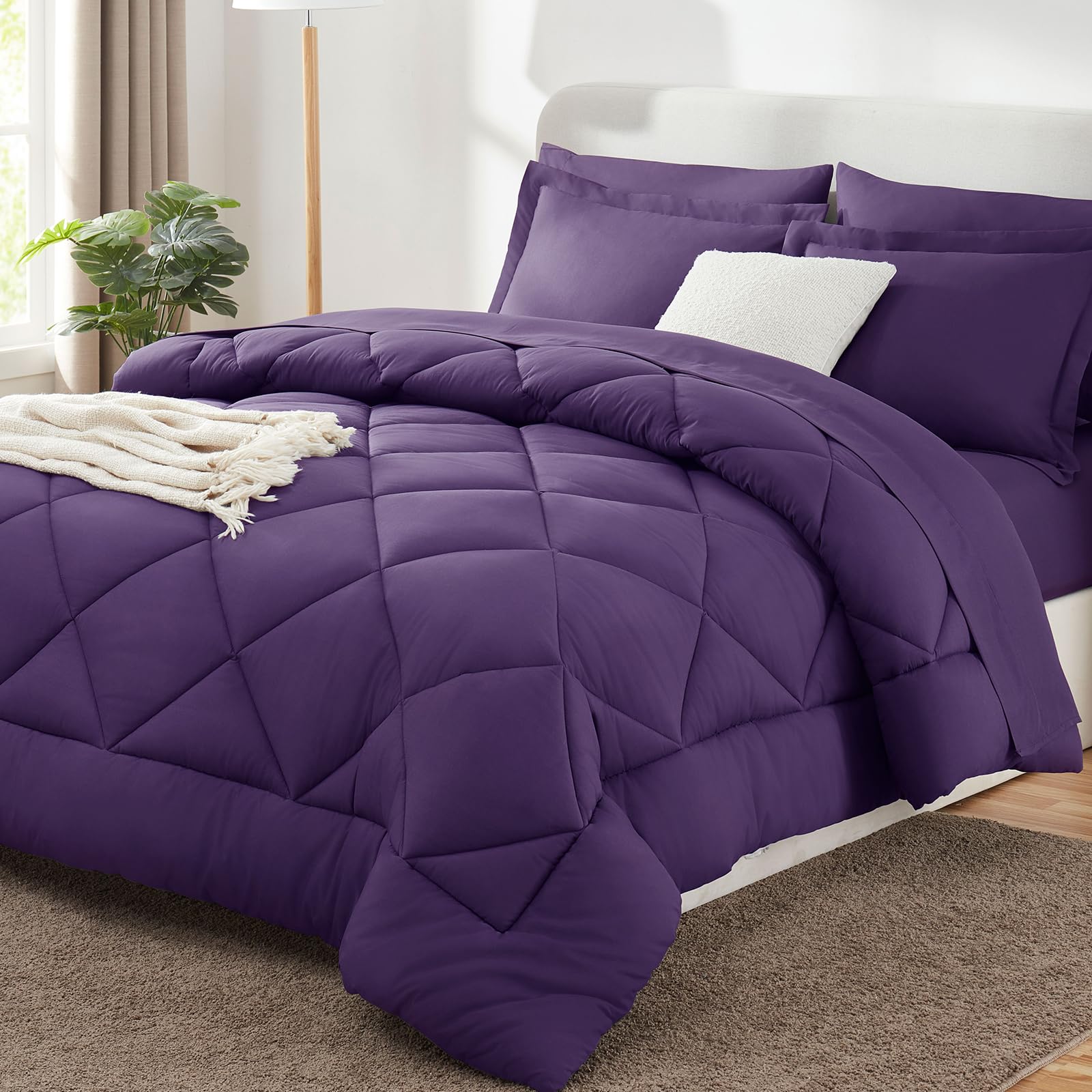 CozyLux Dark Grey Queen 7-Piece Comforter Set