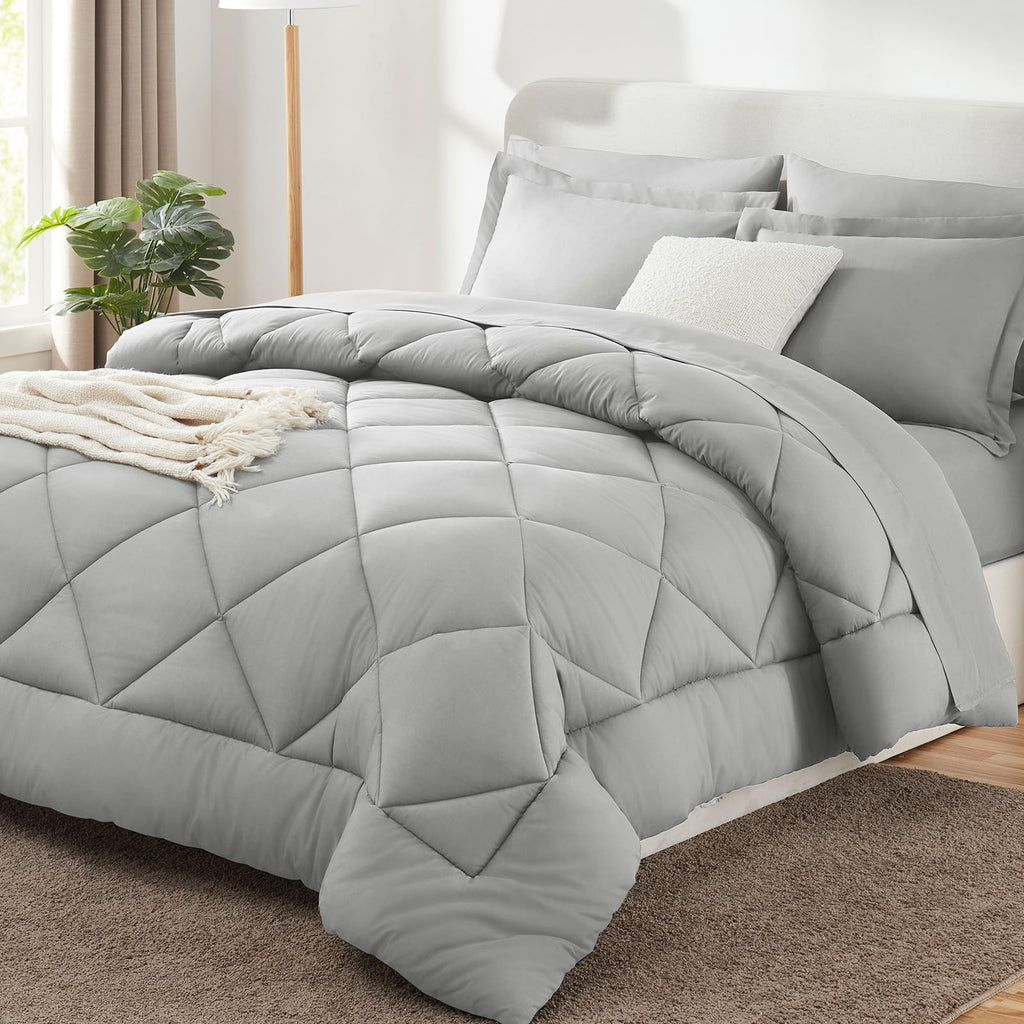 CozyLux Dark Grey Queen 7-Piece Comforter Set