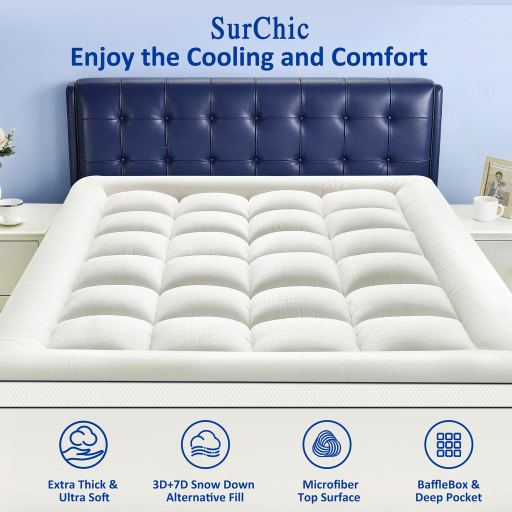 SurChic Extra-Thick Cooling Mattress Topper for Back Pain