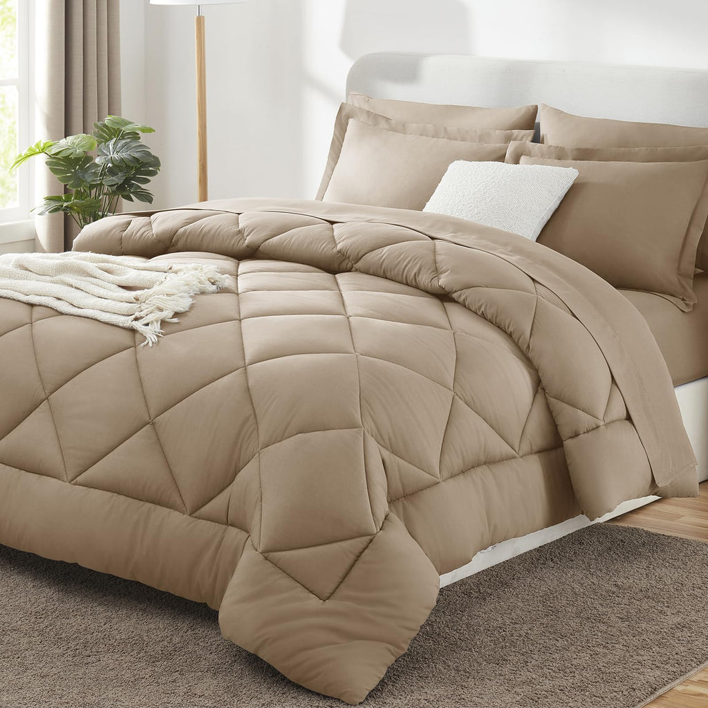 CozyLux Dark Grey Queen 7-Piece Comforter Set