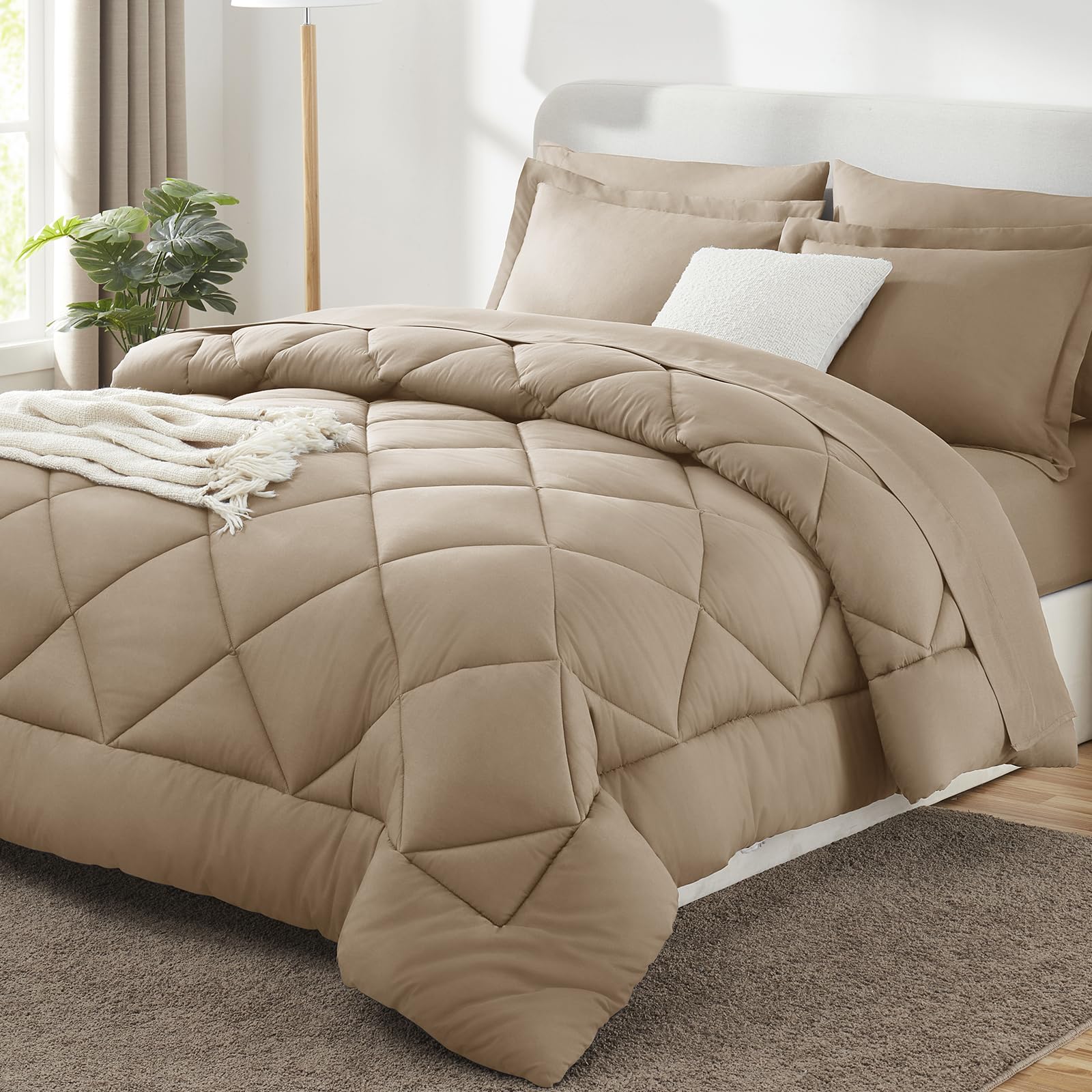 CozyLux Dark Grey Queen 7-Piece Comforter Set