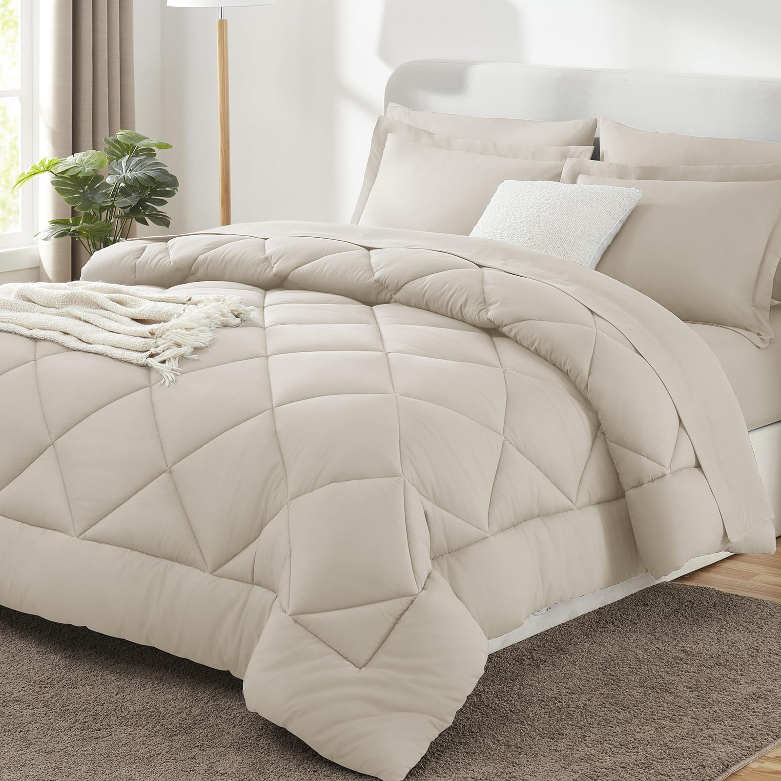 CozyLux Dark Grey Queen 7-Piece Comforter Set