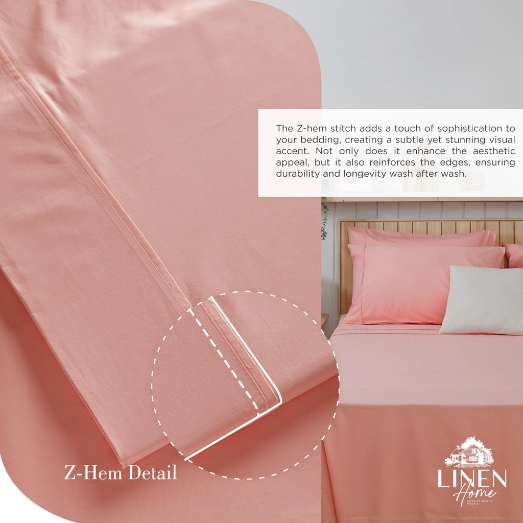 Linen Home 100% Cotton Percale Sheet Set - Deep Pocket Fitted Sheet Fits Mattress Upto 15", Pillowcases, Breathable Flat Sheet
