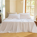 NUMWELL Linen Sheet Set, Linen Cotton Blend Sheets Set 4pcs, 1 Flat Sheet, 1 Fitted Sheet & 2 Pillowcases, Cooling Breathable Farmhouse Bedding for All Season