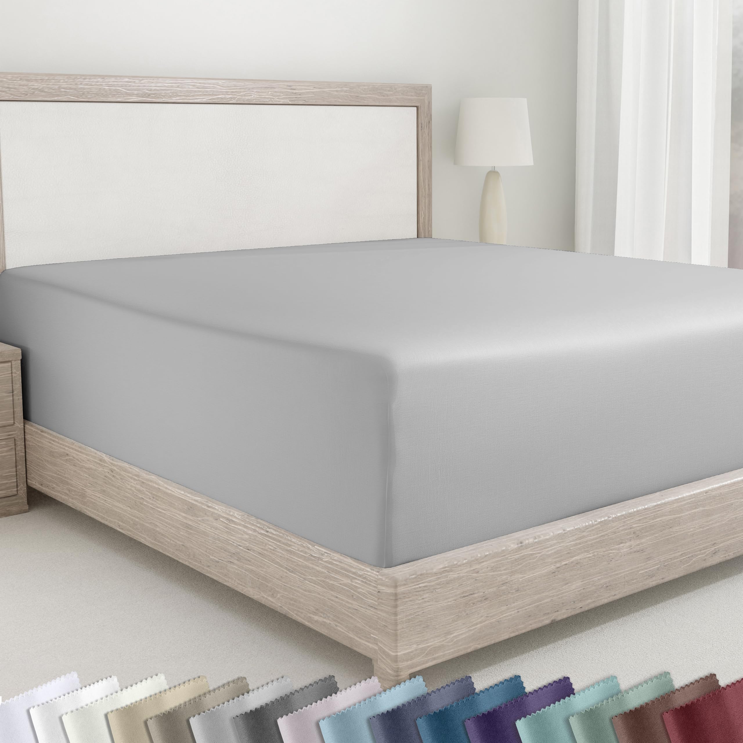 California Design Den 400 Thread Count Fitted Sheet 100% Cotton Sateen, Deep Pocket, Soft & Cooling.